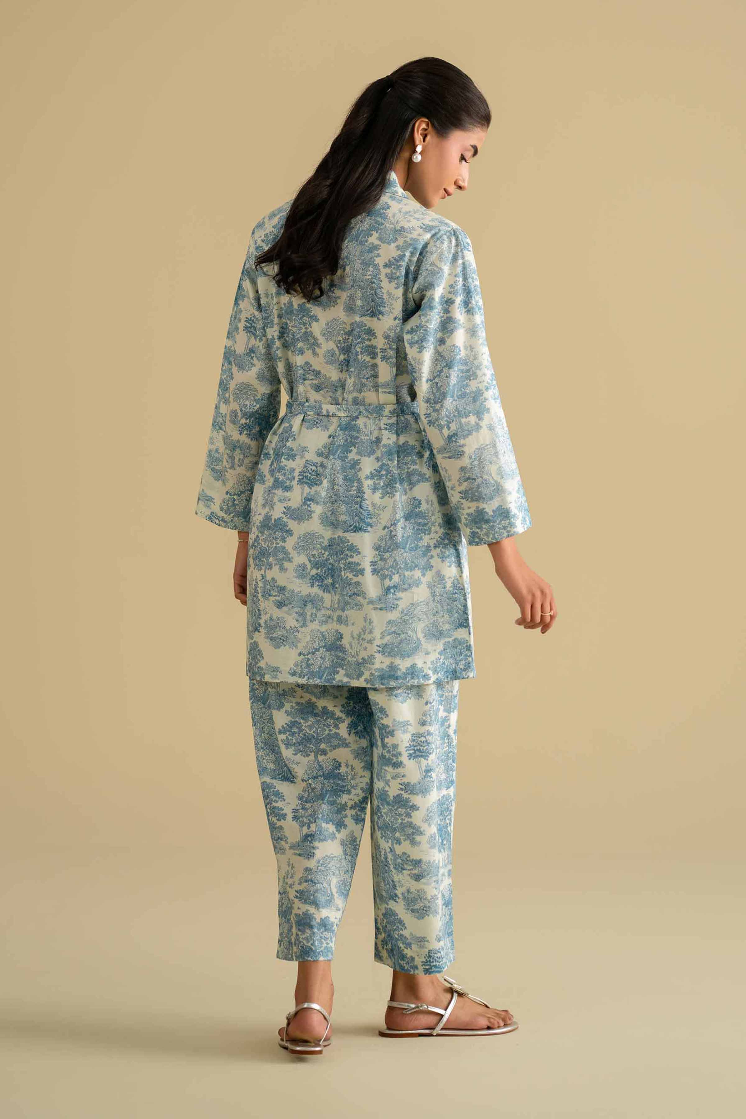 2 Piece - Printed Loungewear - KLS26-02 Off White Cambric 2PC Printed LUXURY