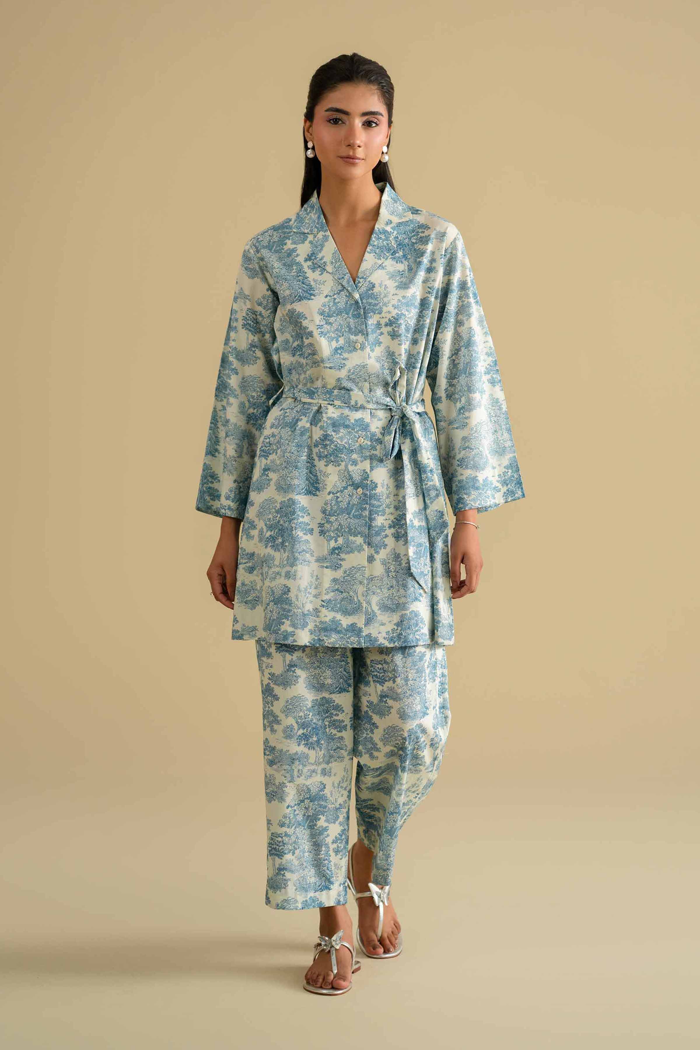 2 Piece - Printed Loungewear - KLS26-02 Off White Cambric 2PC Printed LUXURY