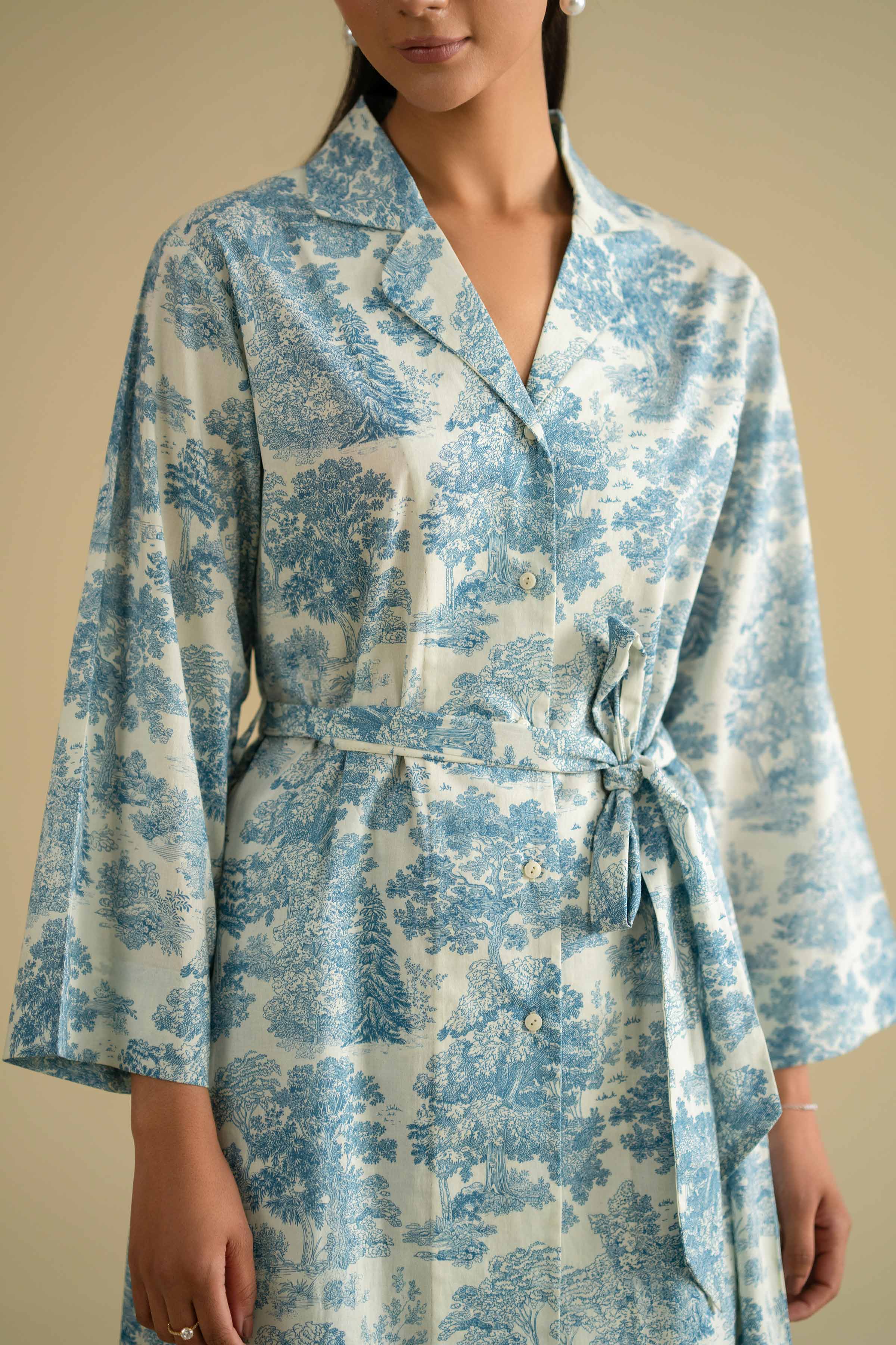 2 Piece - Printed Loungewear - KLS26-02 Off White Cambric 2PC Printed LUXURY