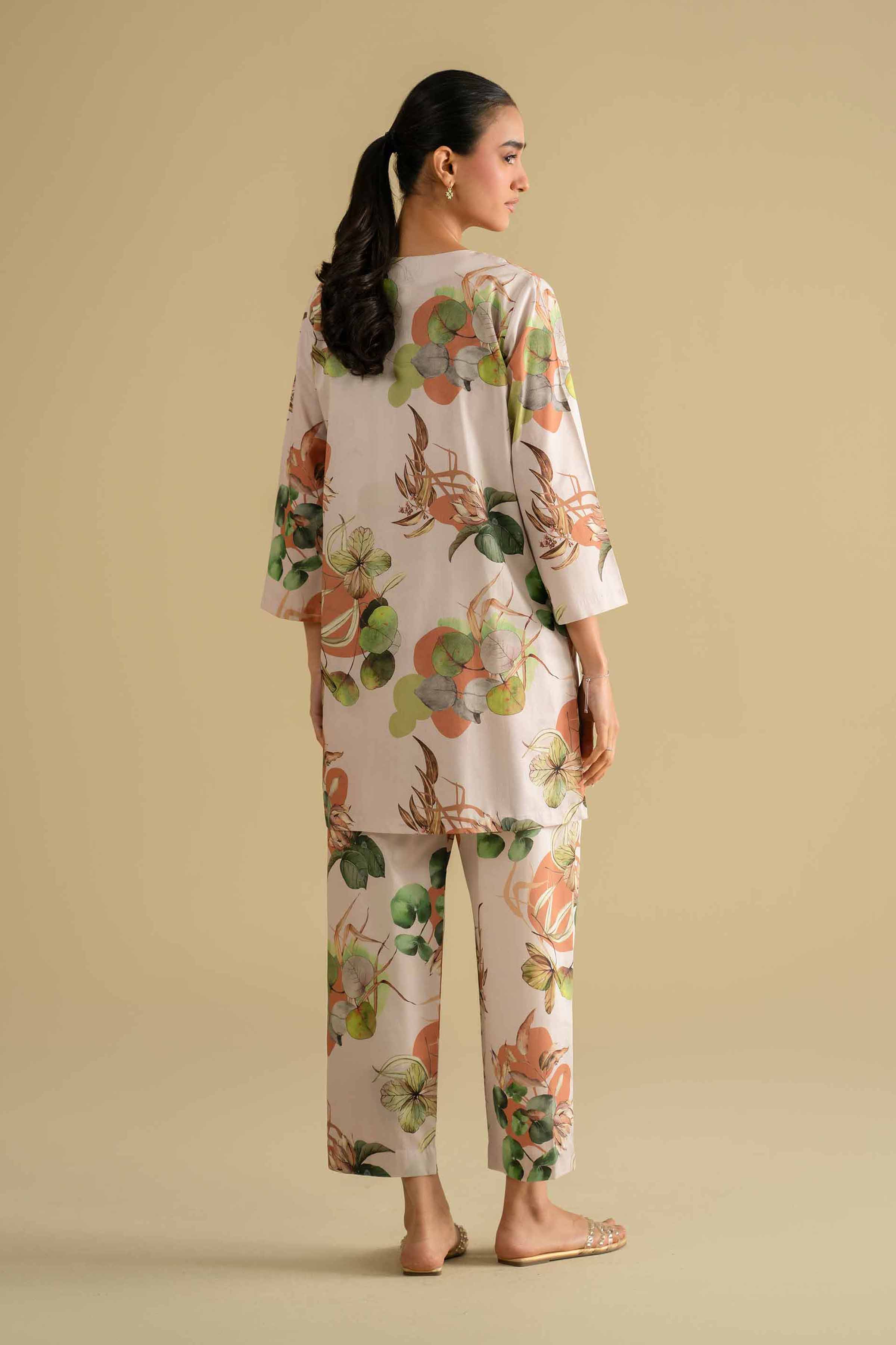 3 Piece - Printed Loungewear - KLS26-03 Off White Cambric 3PC Printed LUXURY