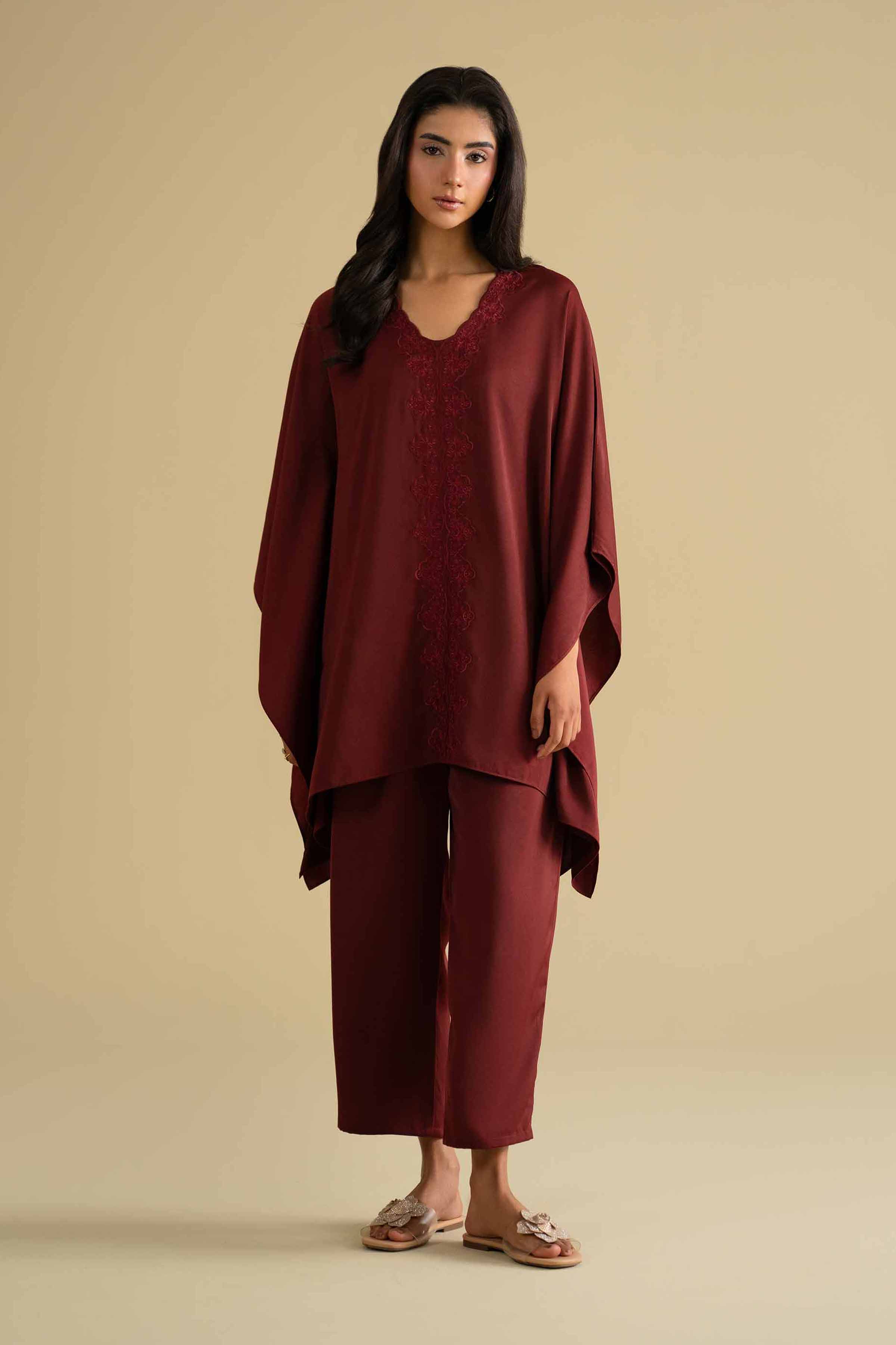 2 Piece - Embroidered Loungewear - KLS26-09 Red Grip 2PC Embroidered LUXURY