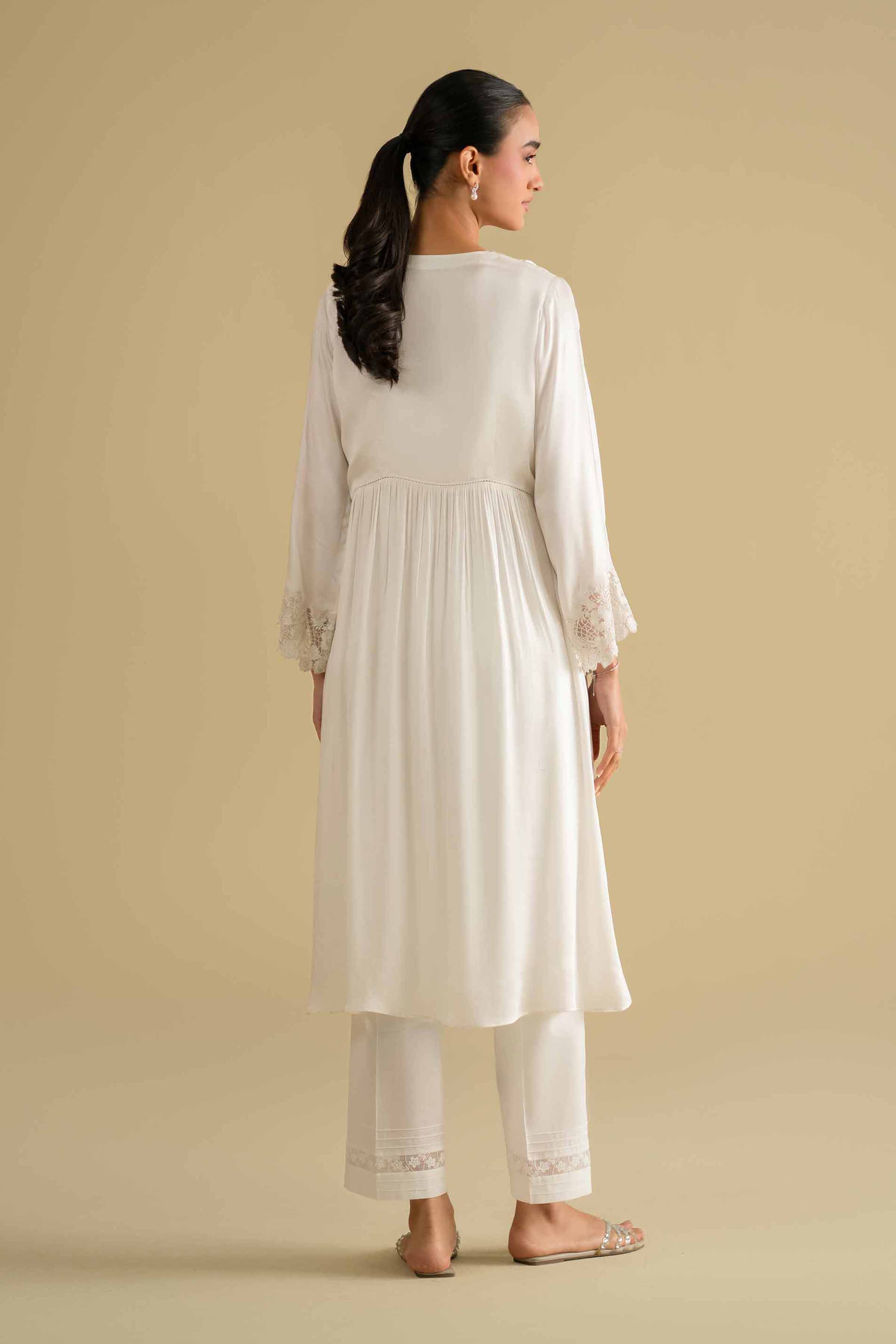 Embroidered Loungewear Gown - KLS26-11 White Silk 1PC Embroidered LUXURY