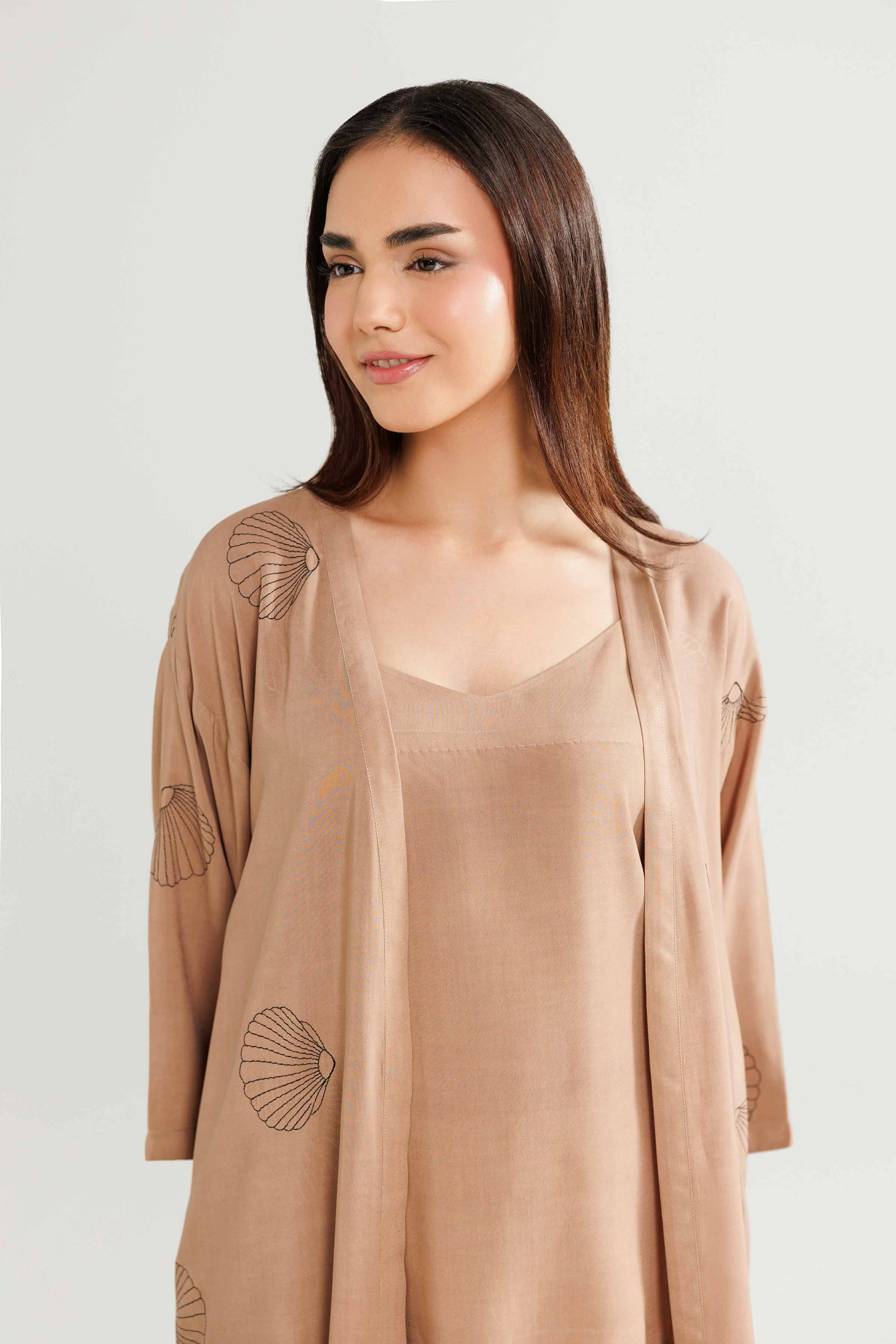 NISHATUAE - Brown Embroidered Linen 3-piece Ready to wear Suit