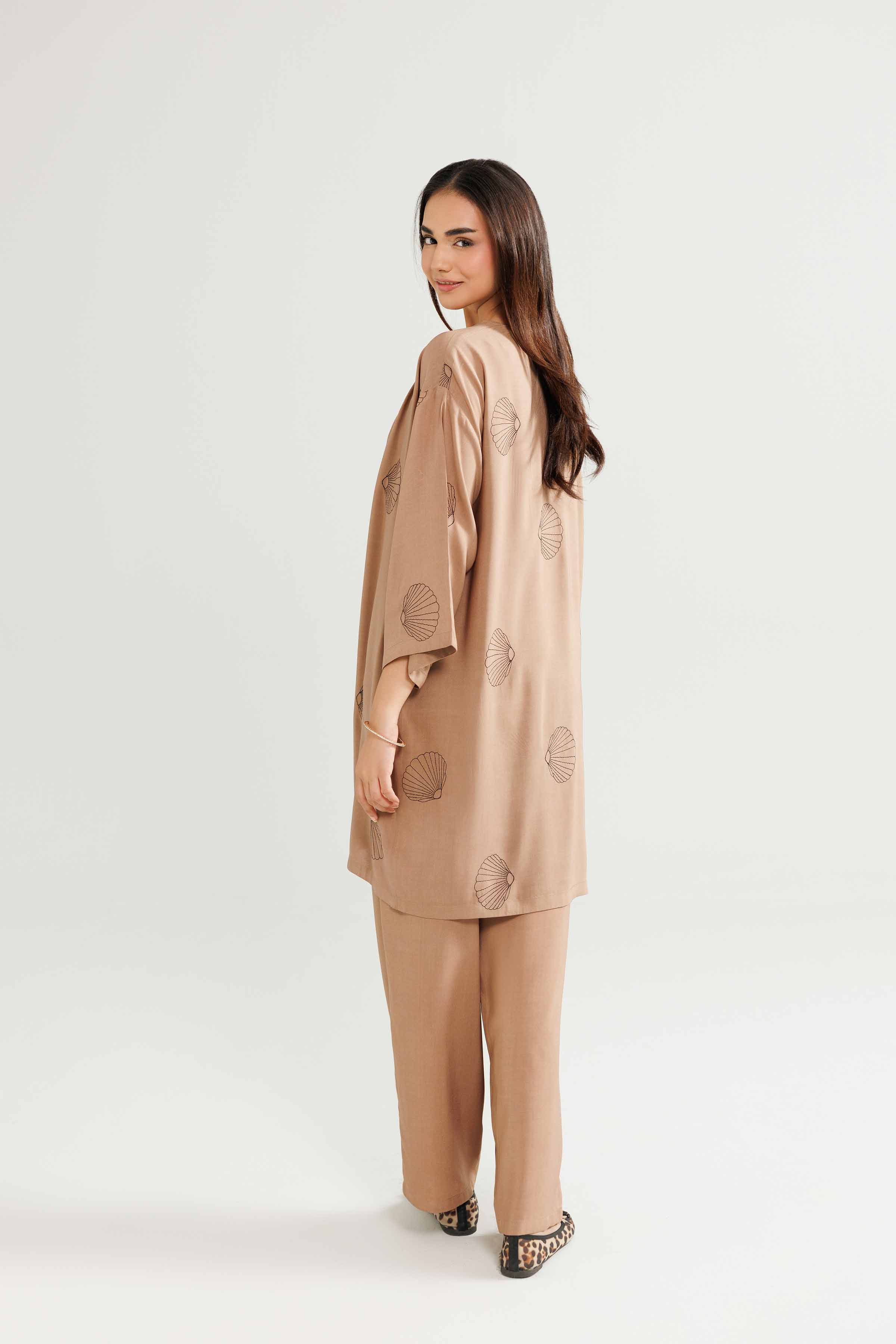 NISHATUAE - Brown Embroidered Linen 3-piece Ready to wear Suit