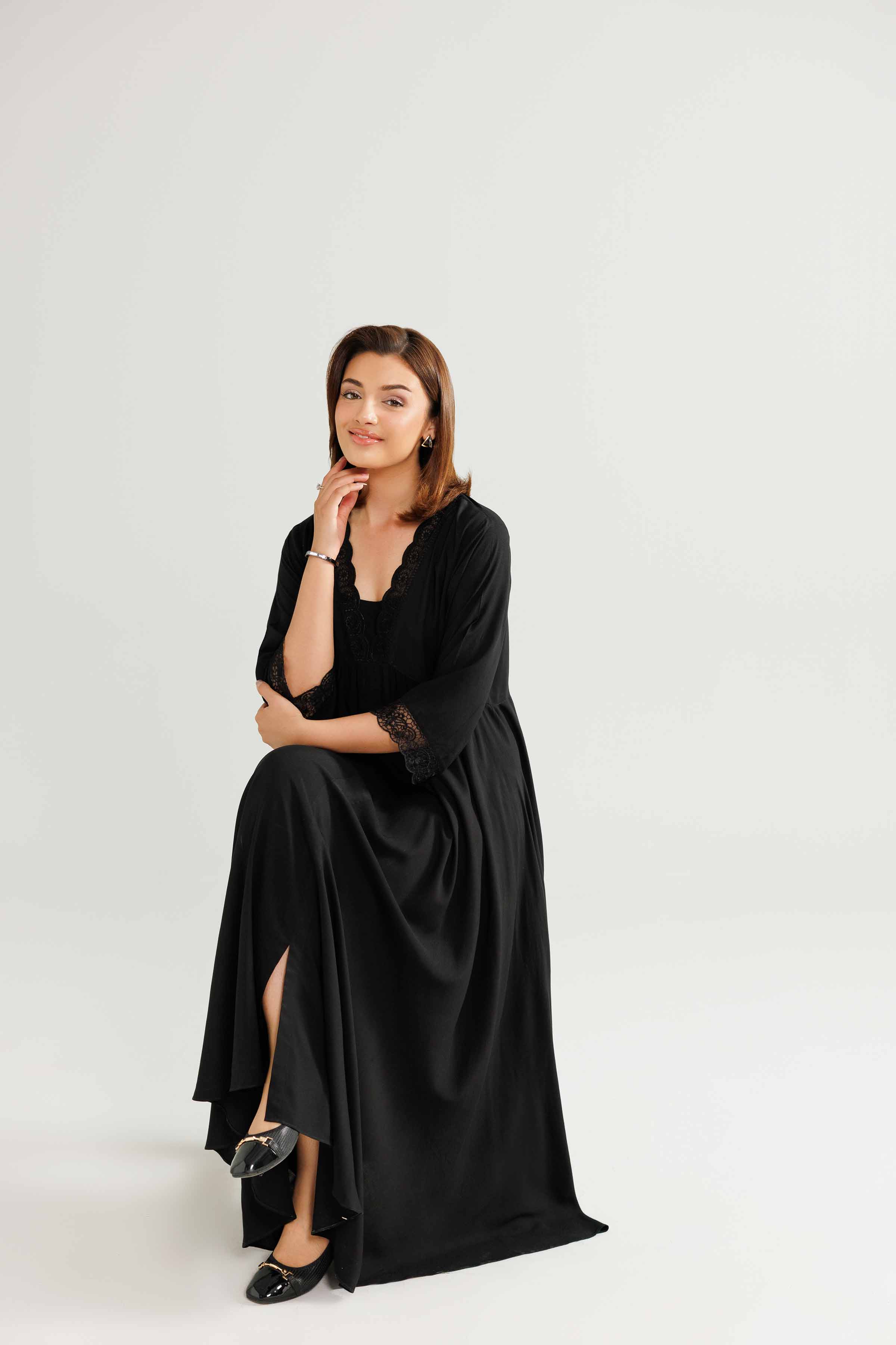 NishatUAE - Black Embroidered Linen Ready to wear Loungewear