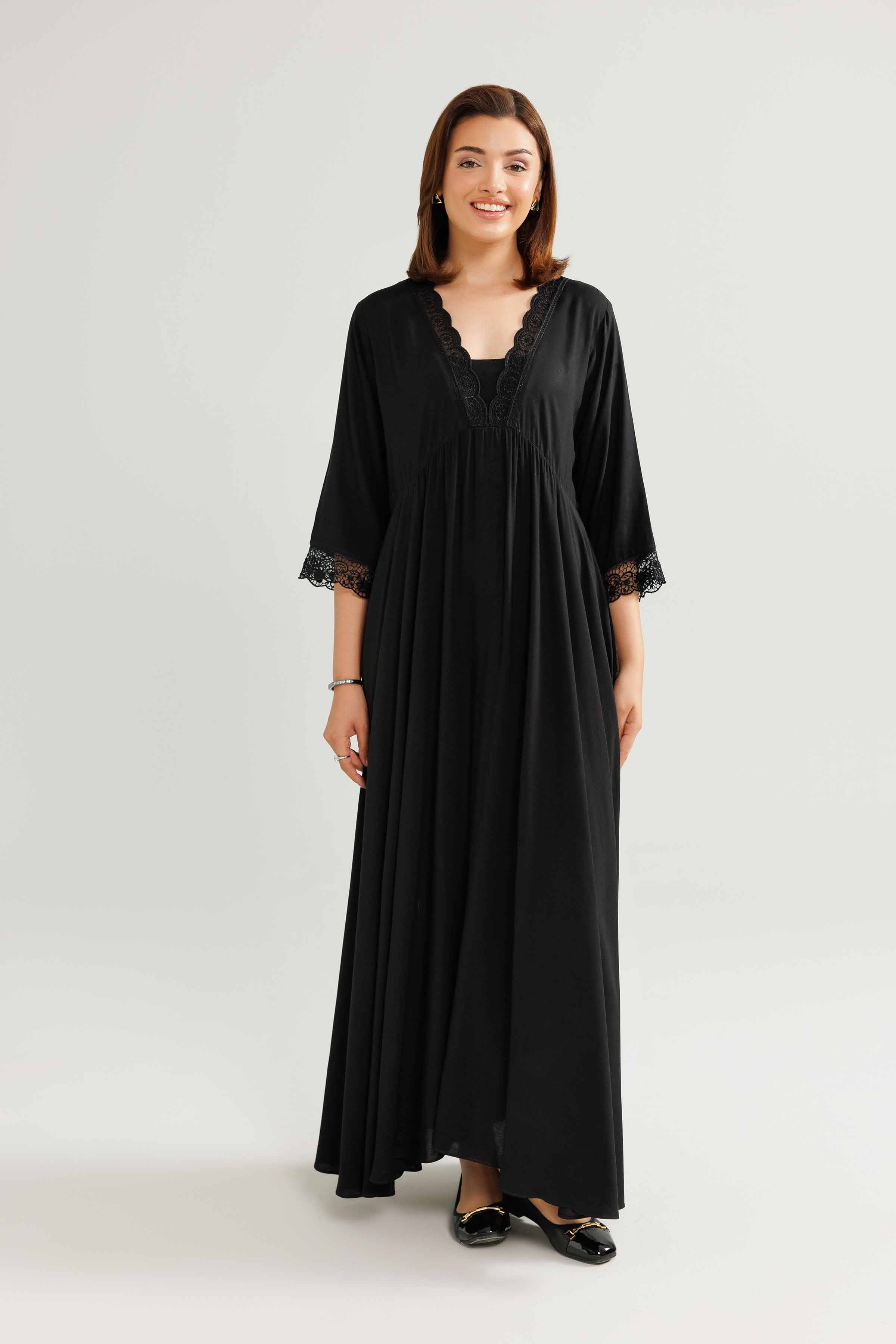 NishatUAE - Black Embroidered Linen Ready to wear Loungewear