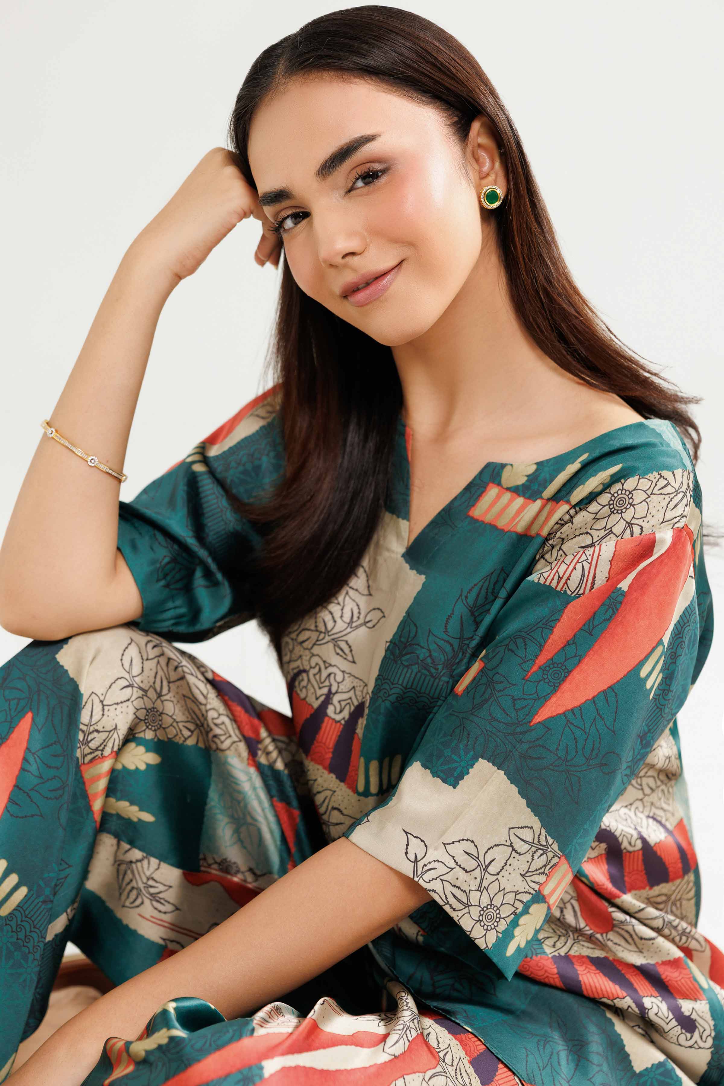 NISHATUAE - Green Embroidered Silk 2-piece Ready to wear Dress