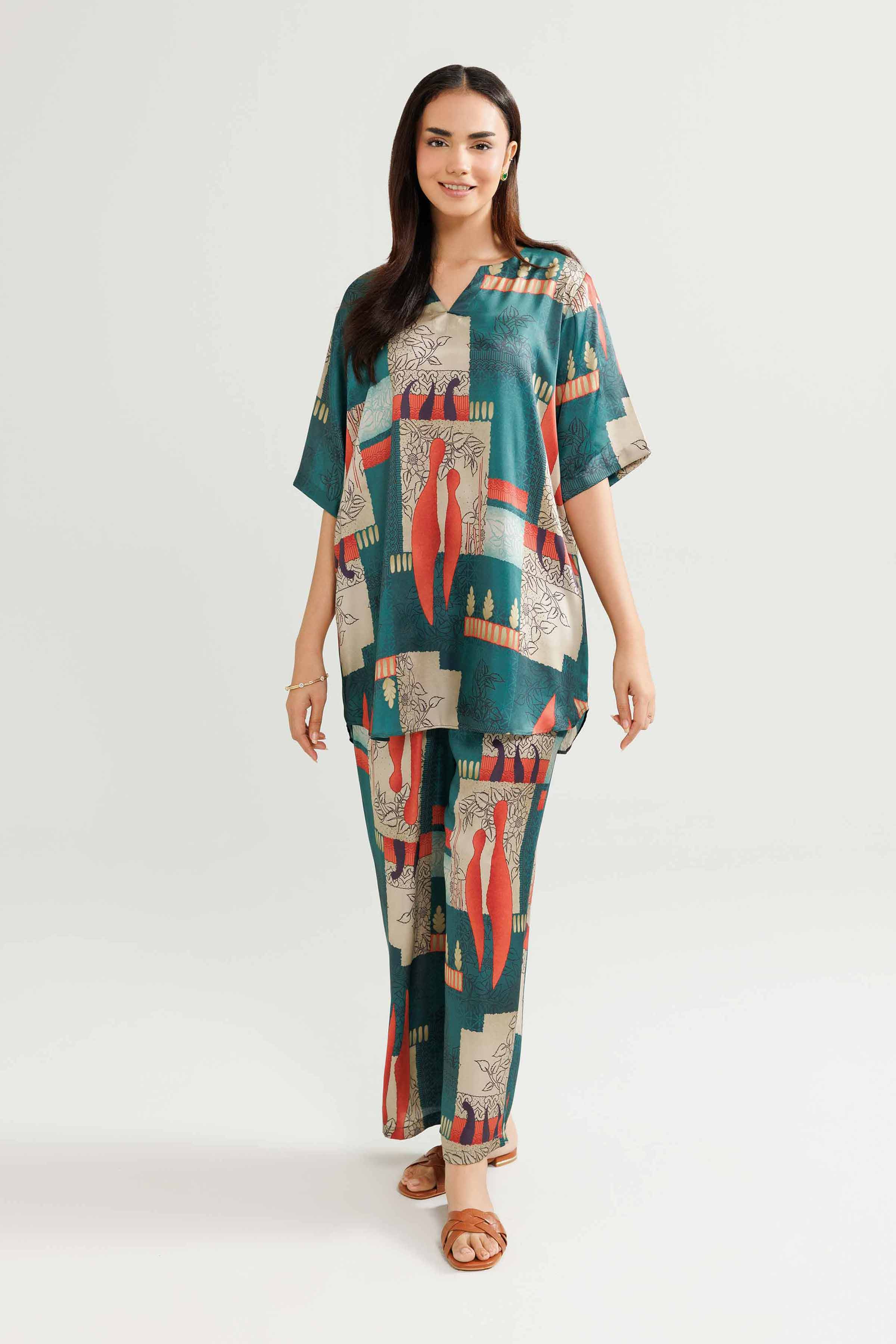 NISHATUAE - Green Embroidered Silk 2-piece Ready to wear Dress