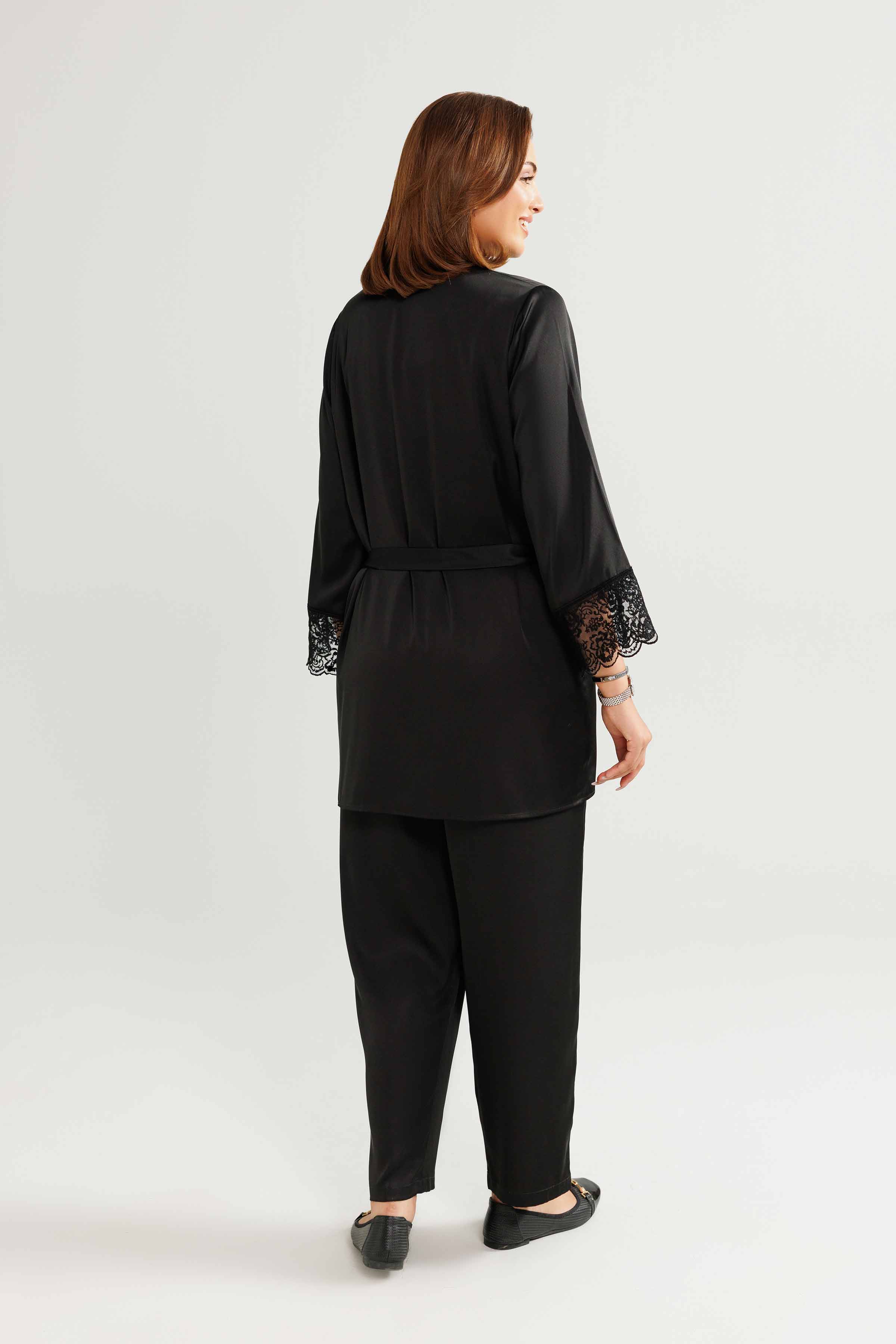 NISHATUAE - Black Embroidered Silk 3-piece Ready to wear Suit