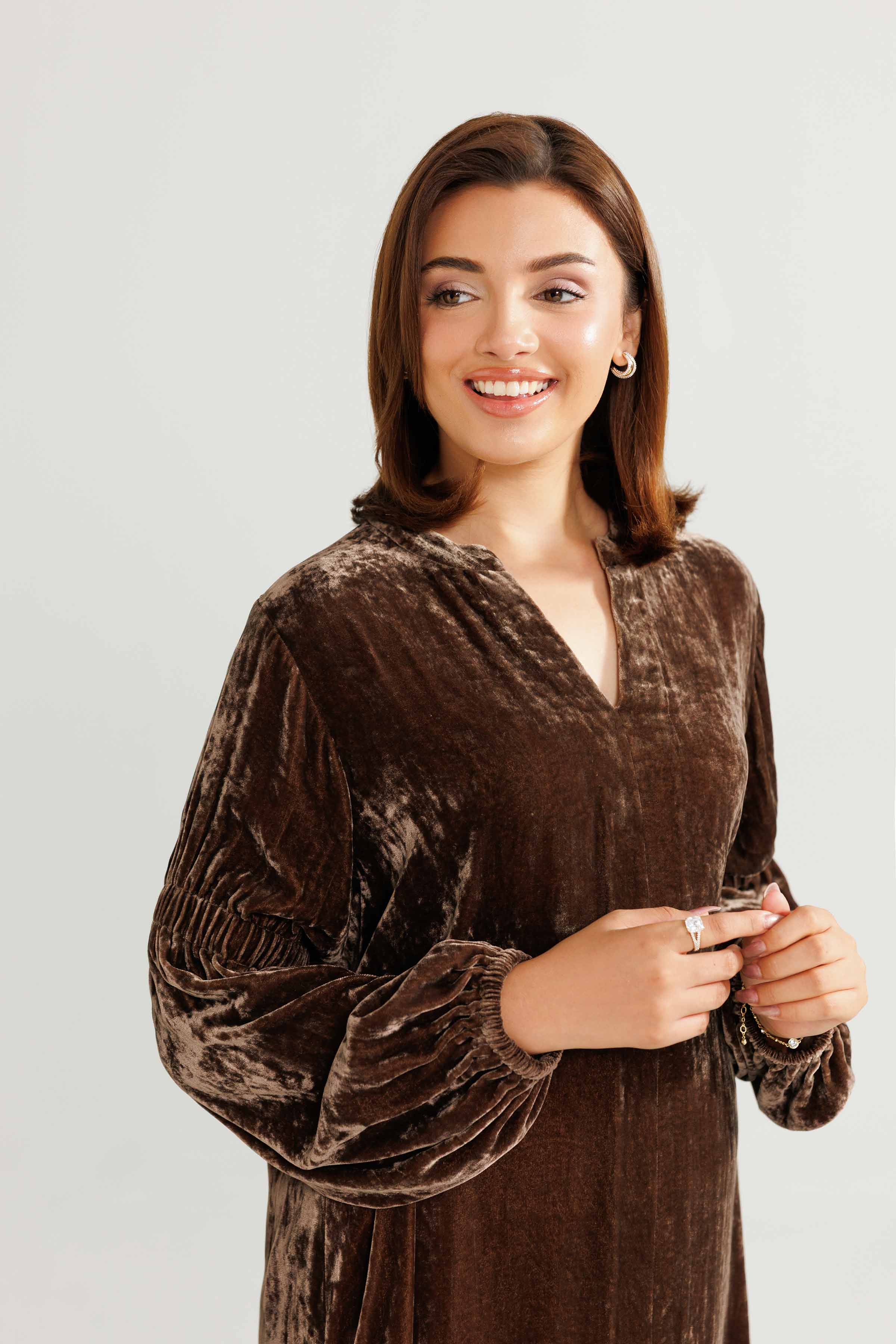 NISHATUAE - Brown Solids Velvet Ready to wear Gown
