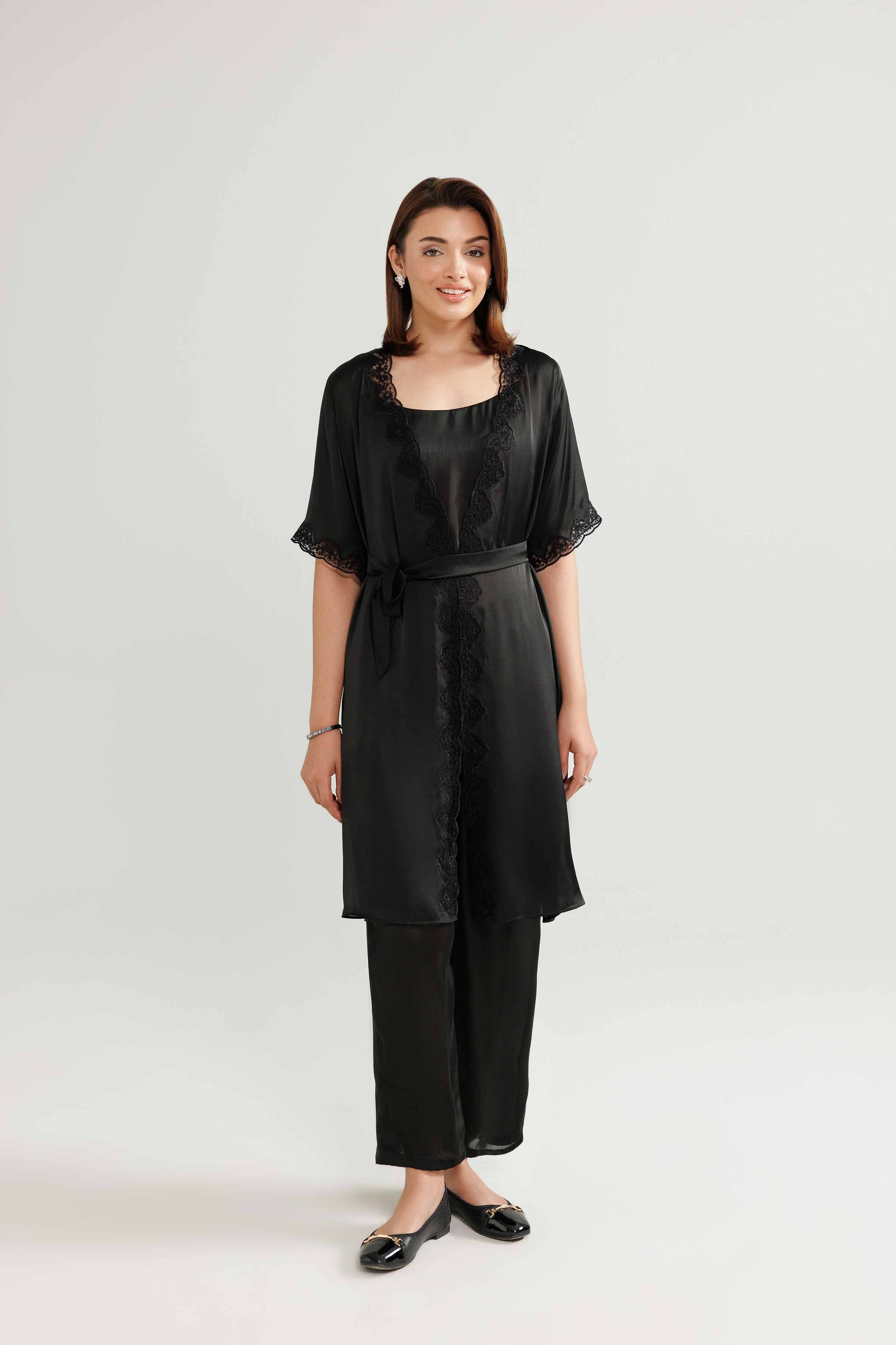 NISHATUAE - Black Embroidered Silk 3-piece Ready to wear Suit