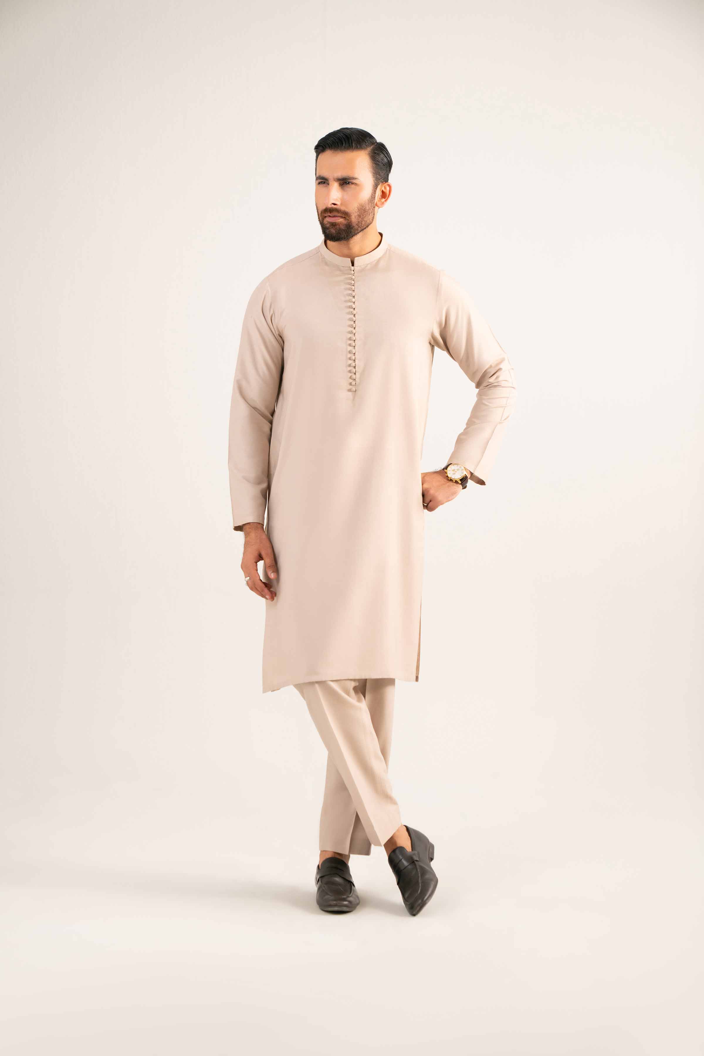 NISHATUAE - Beige Solids Satin 2-piece Ready to wear Dress