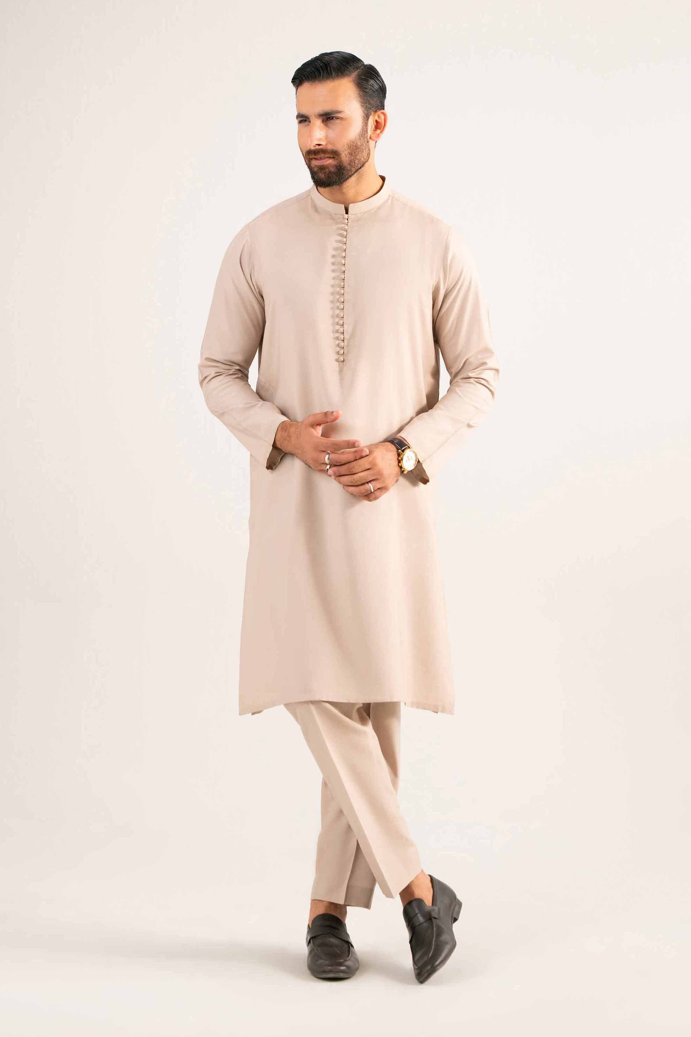 NISHATUAE - Beige Solids Satin 2-piece Ready to wear Dress