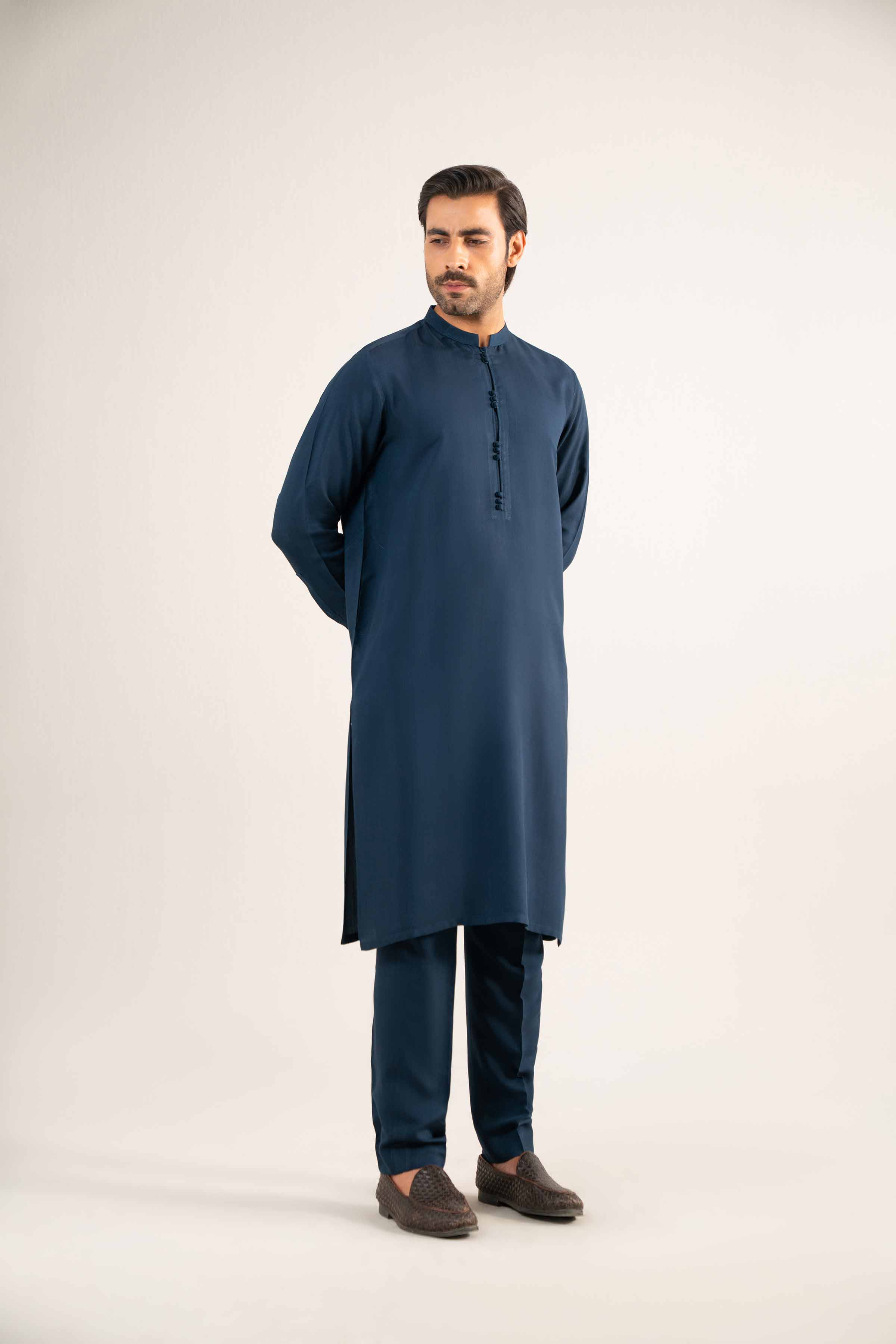 NishatUAE - Blue Solid Viscose 2-piece Ready To Wear Dress