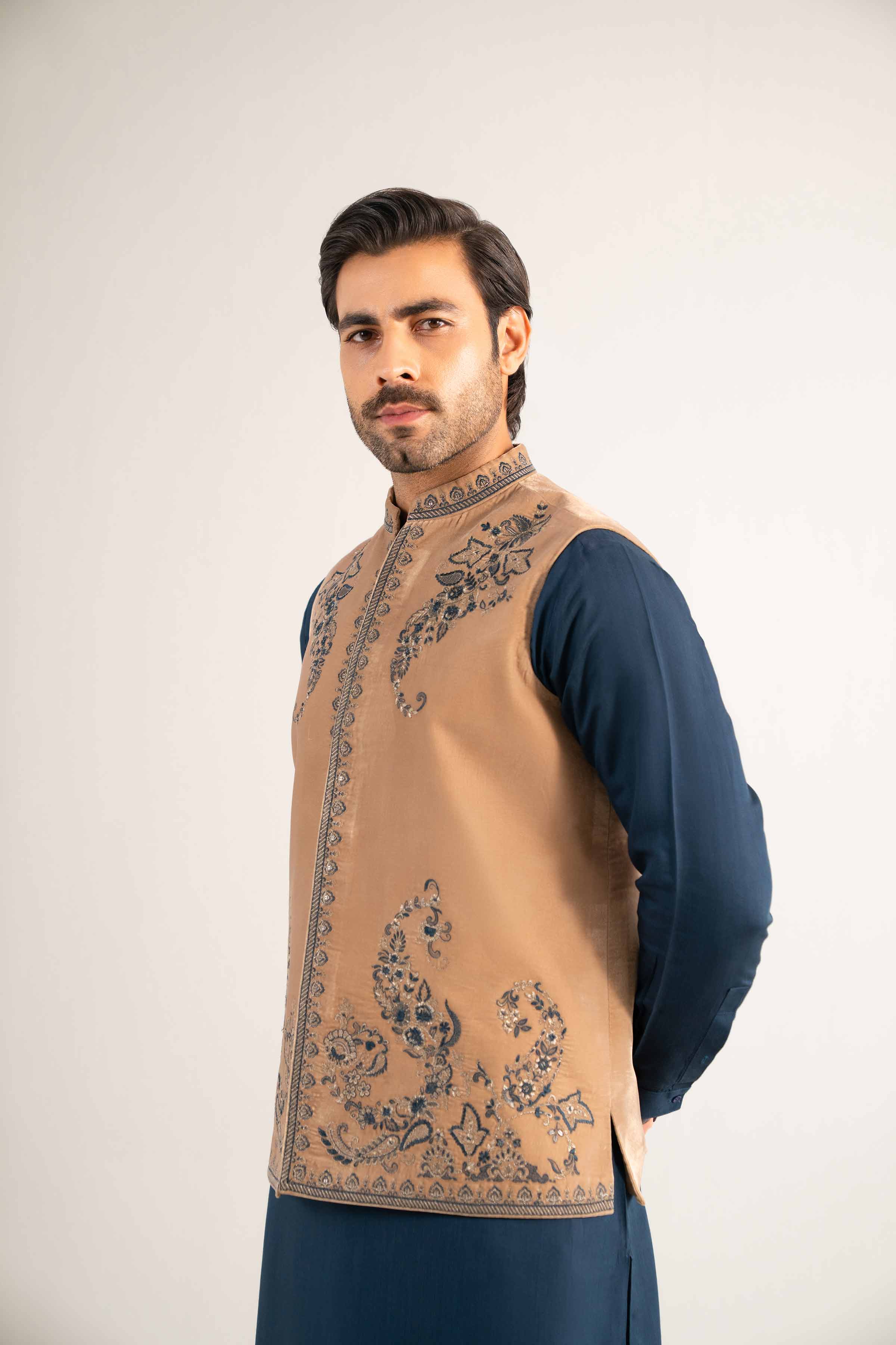 NISHATUAE - Beige Embroidered Velvet Ready to wear ready to wear