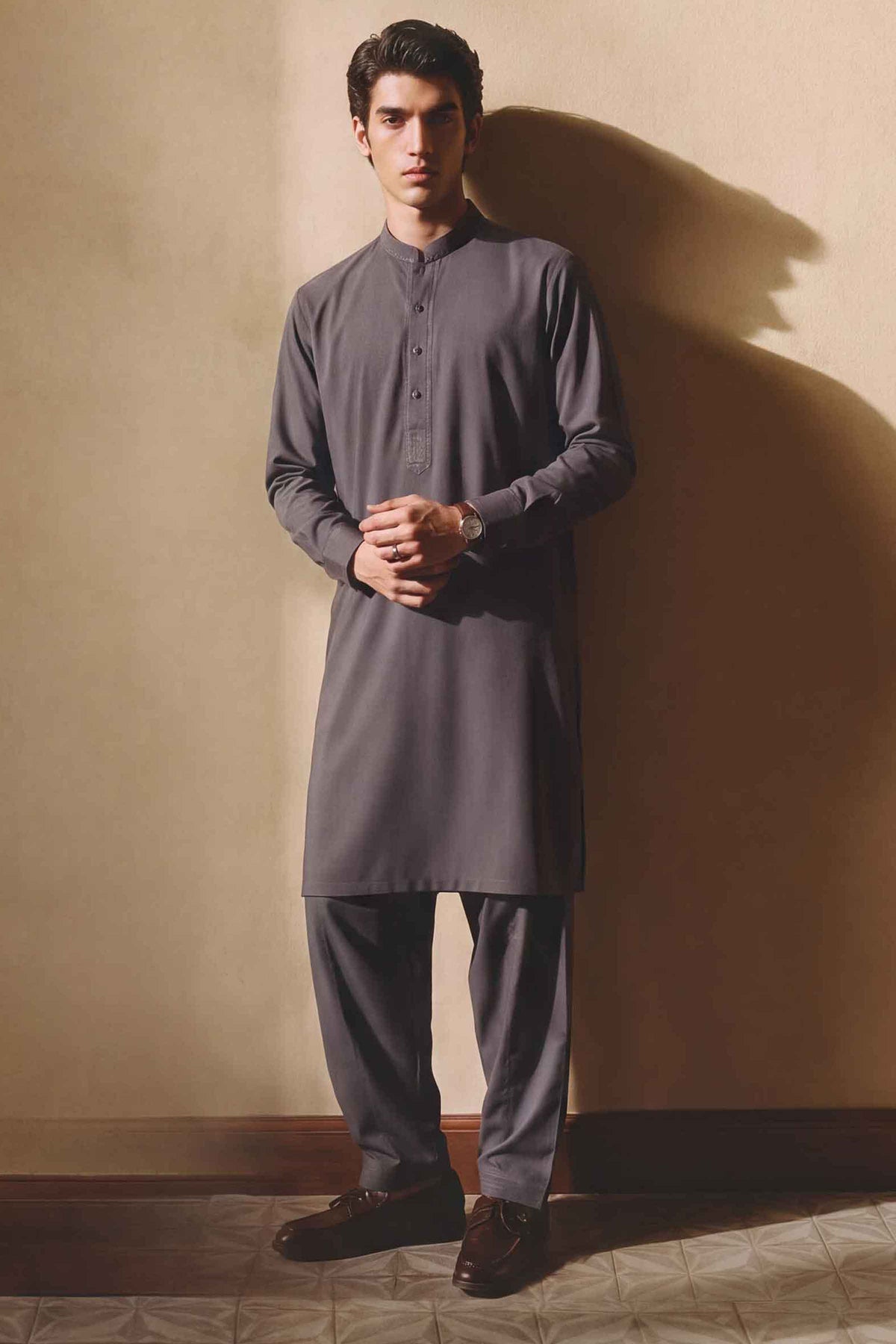 Grey 2-Piece Embroidered Suit in Boski ready-to-wear