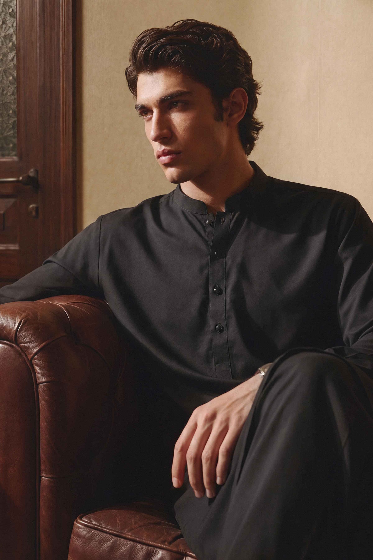 Black 2-Piece Solid Suit in Cotton ready-to-wear