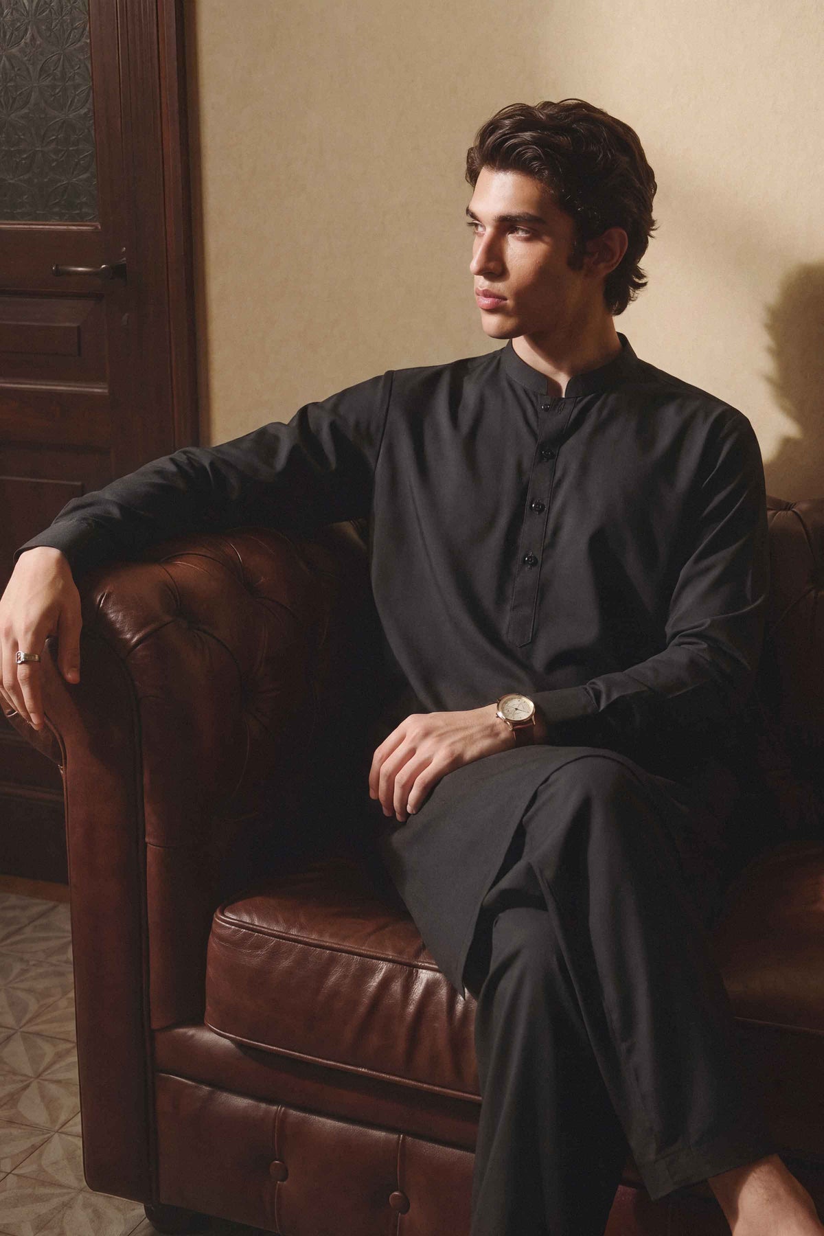 Black 2-Piece Solid Suit in Cotton ready-to-wear