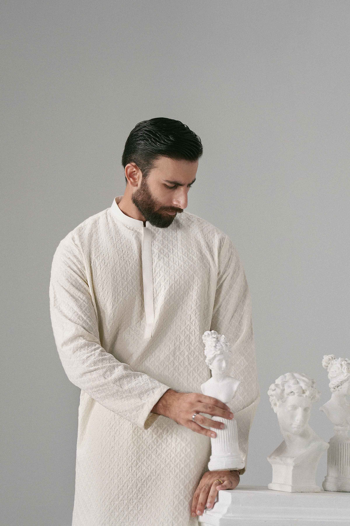 White 2-Piece Embroidered Suit in Cotton ready-to-wear
