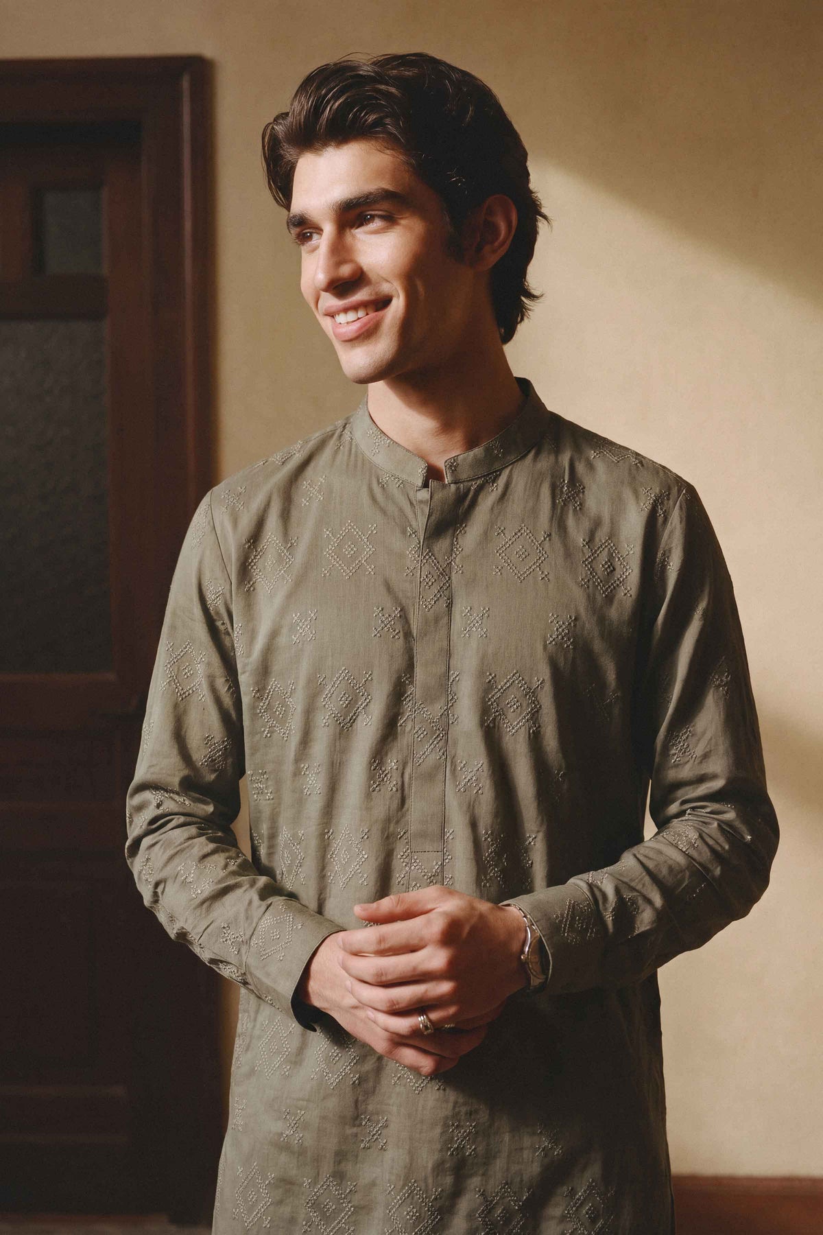 Green 2-Piece Embroidered Suit in Cotton ready-to-wear