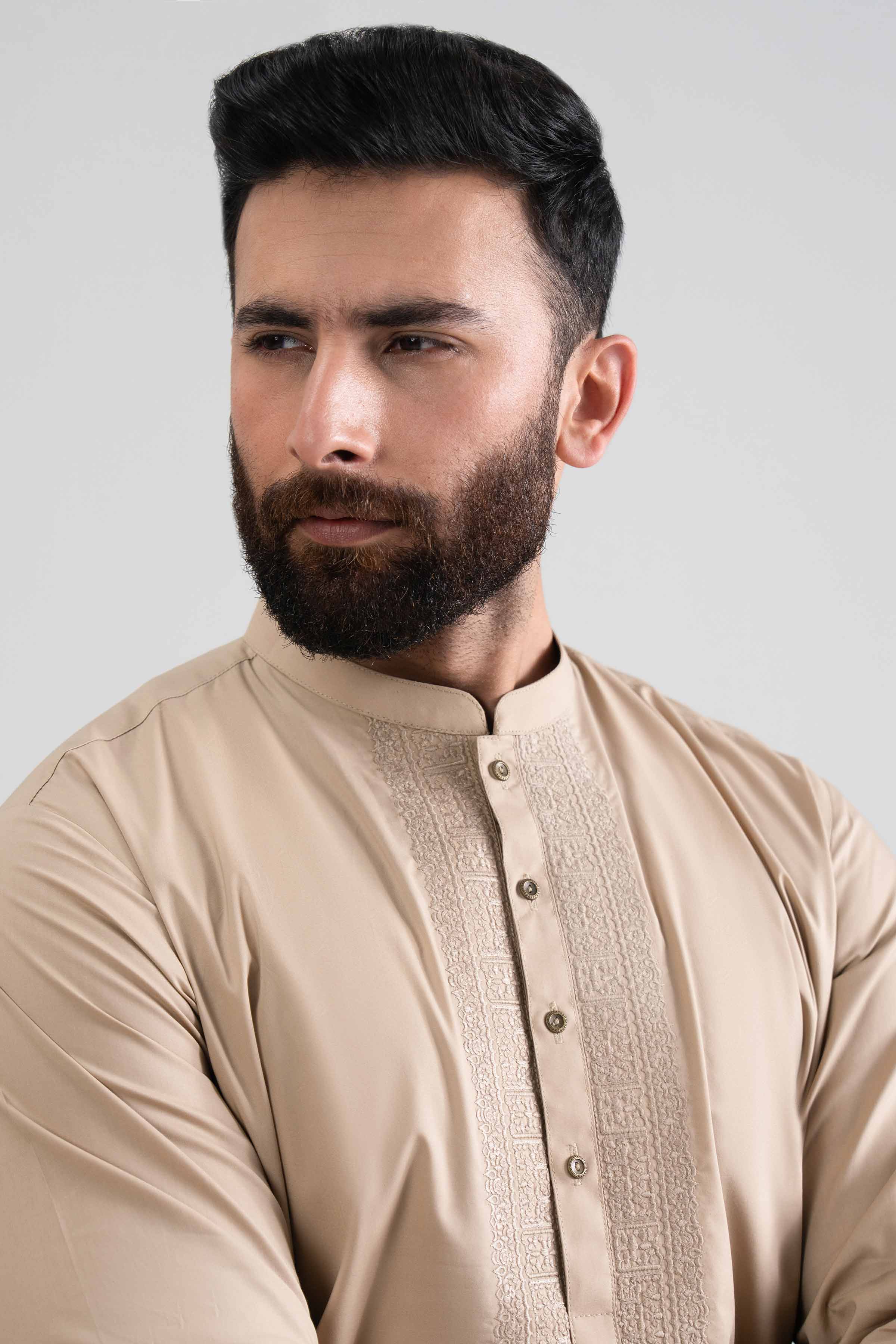 5 Piece - Embroidered Suit - NQ26-003 Ready To Wear Beige Cotton 2PC Embroidered