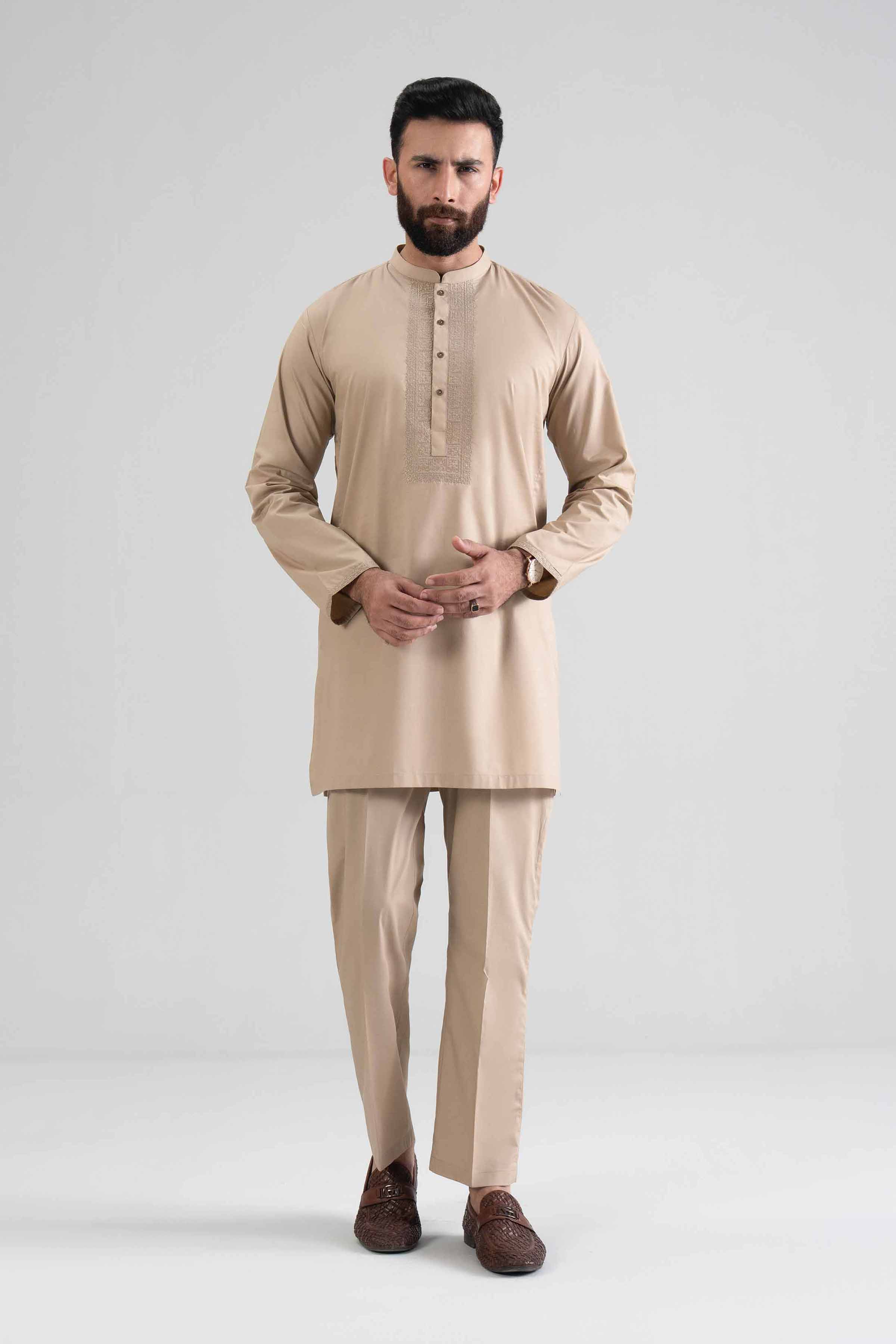 3 Piece - Embroidered Suit - NQ26-003 Ready To Wear Beige Cotton 2PC Embroidered