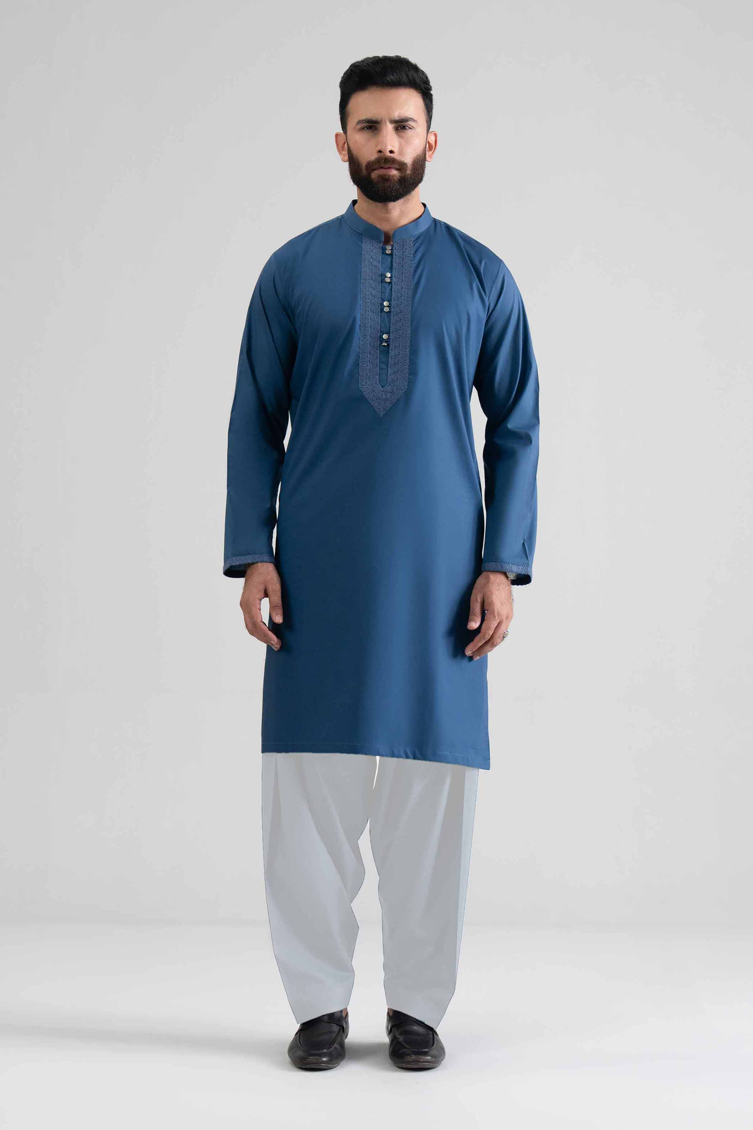 4 Piece - Embroidered Suit - NQ26-004 Ready To Wear Blue Cotton 2PC Embroidered