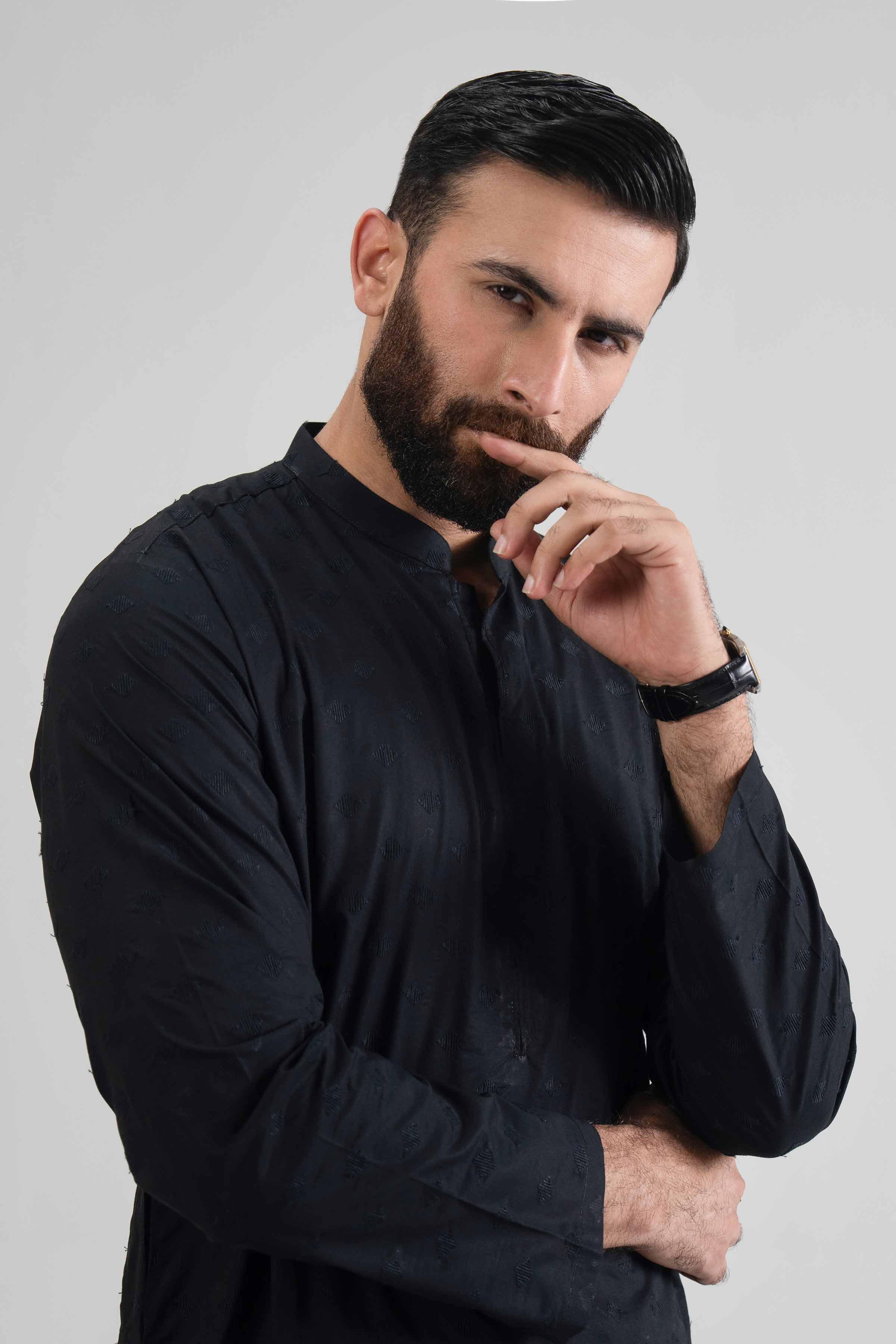 Embroidered Kurta- NQ26-007 Ready To Wear Black Cotton 2PC Embroidered