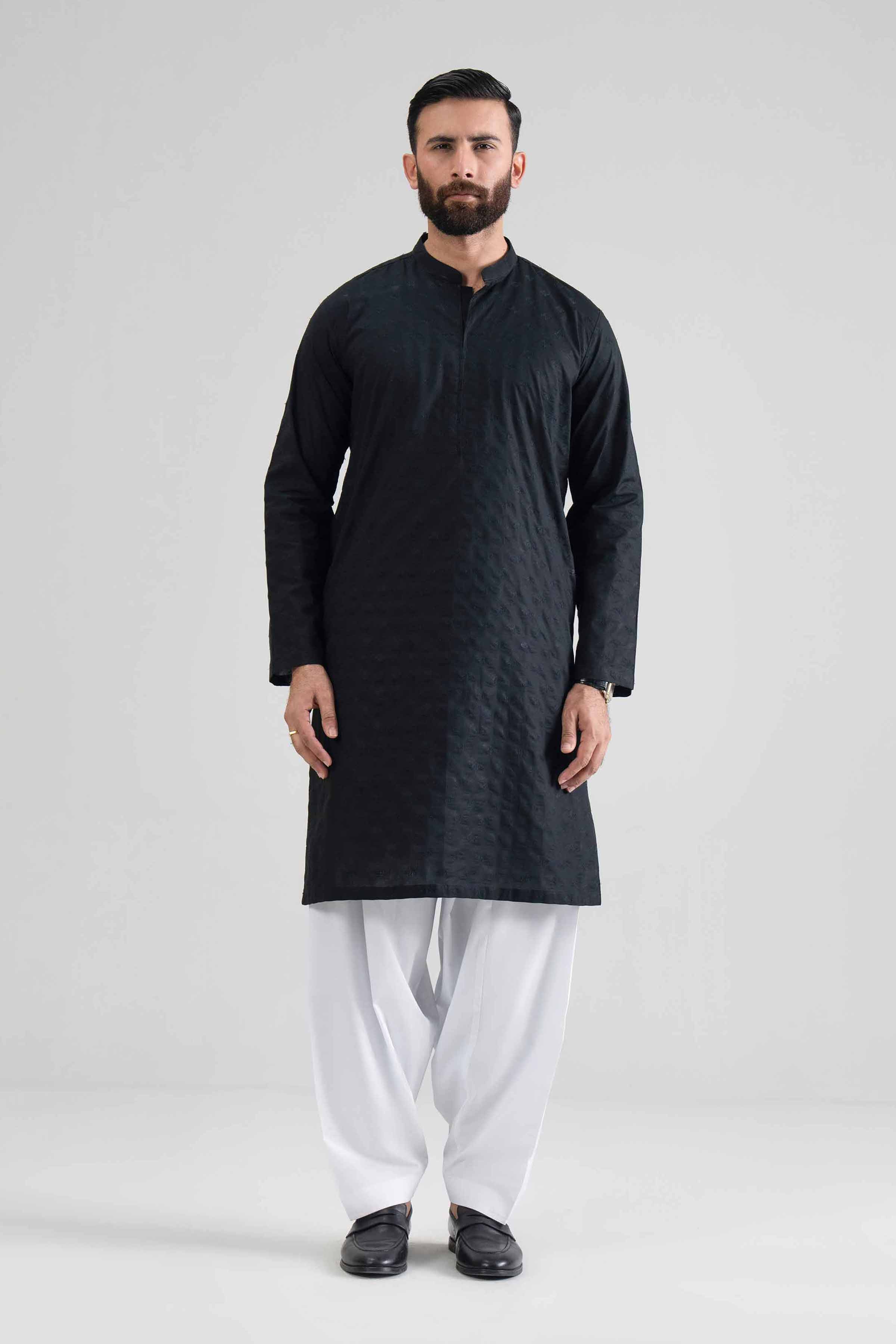 Embroidered Kurta- NQ26-007 Ready To Wear Black Cotton 2PC Embroidered