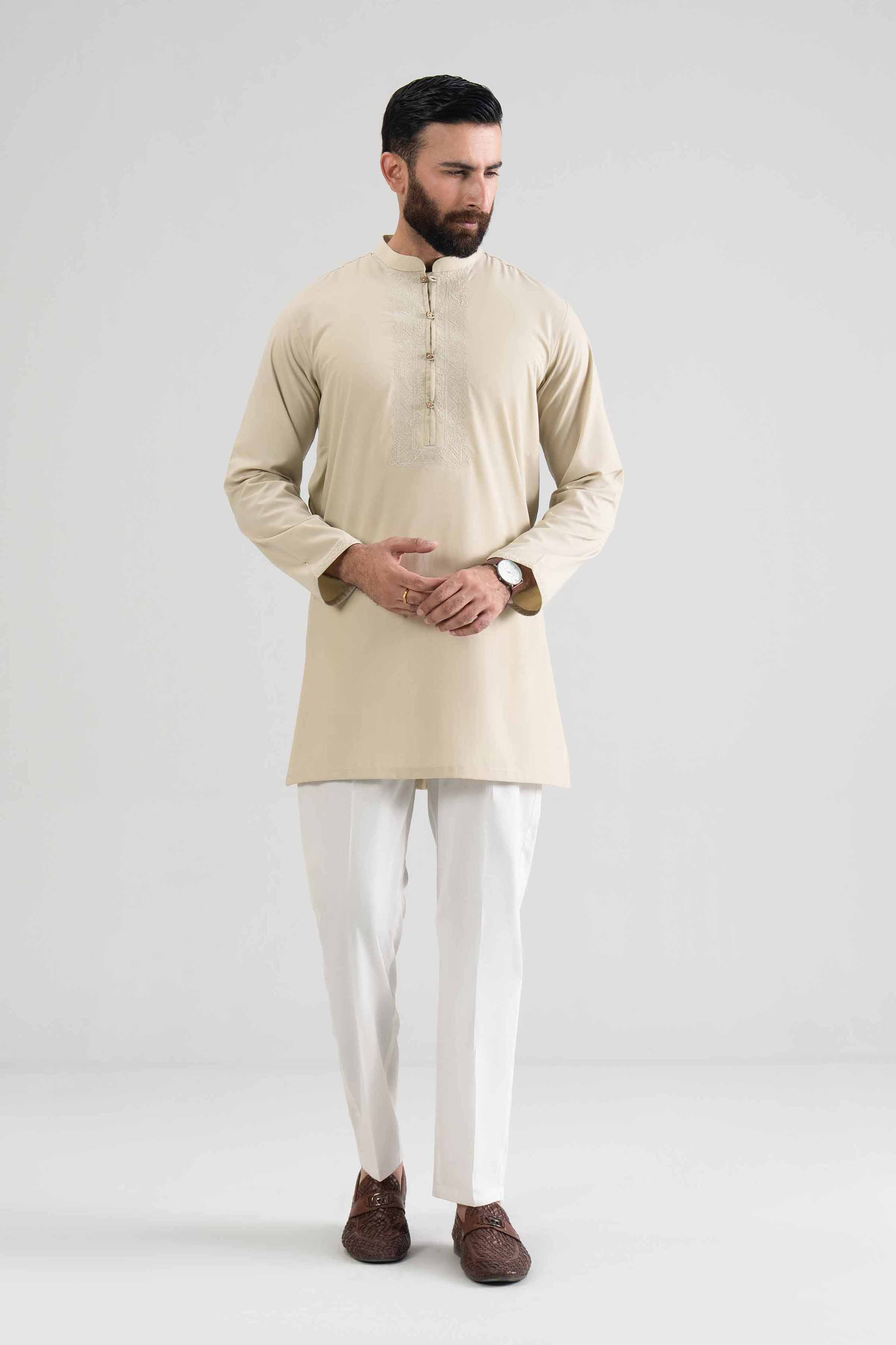 Embroidered Kurta - NQ26-009 Ready To Wear Beige Blended 1PC Embroidered