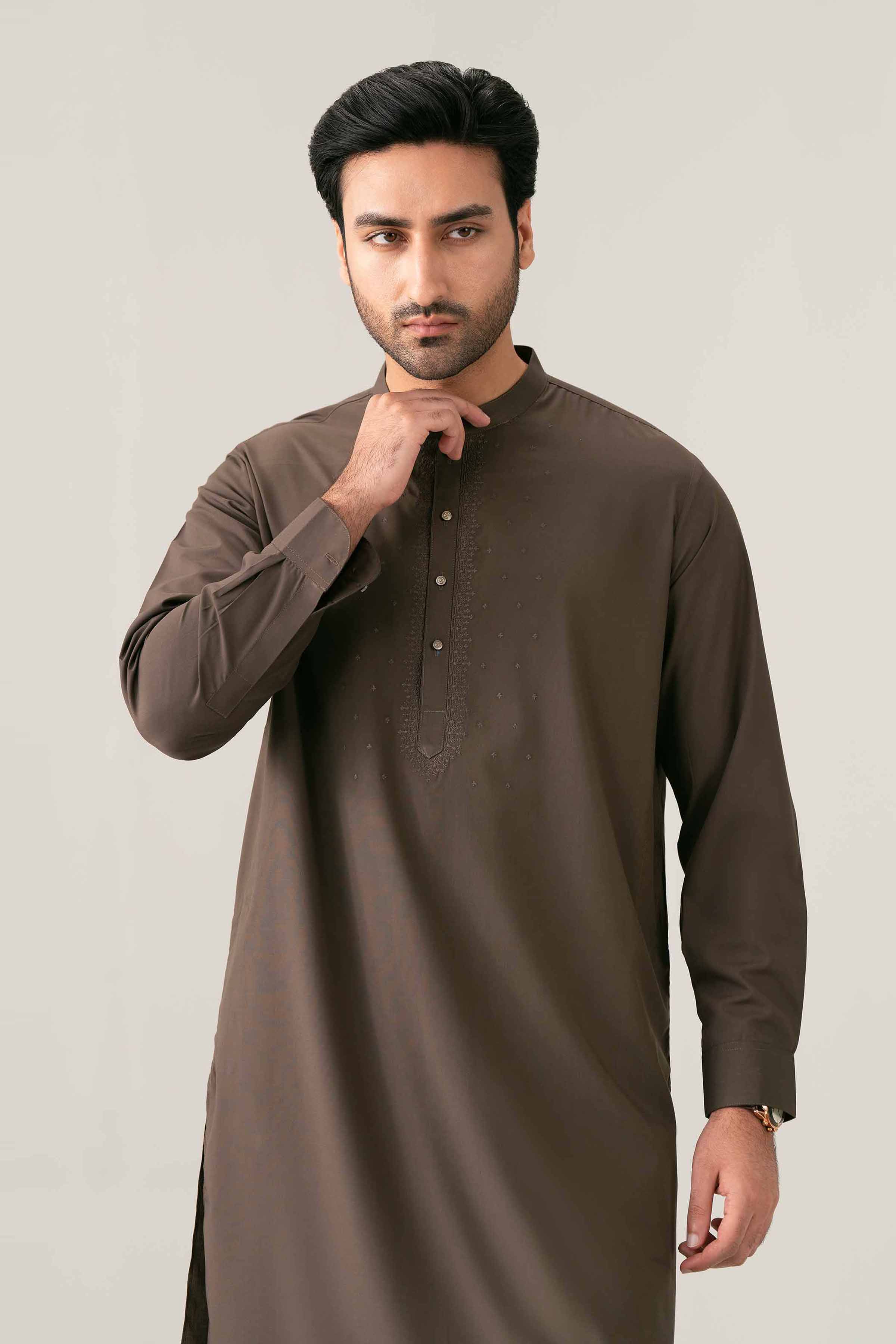 2 Piece - Embroidered Suit - NQ26-014 Brown PV 2 Pieces Embroidered