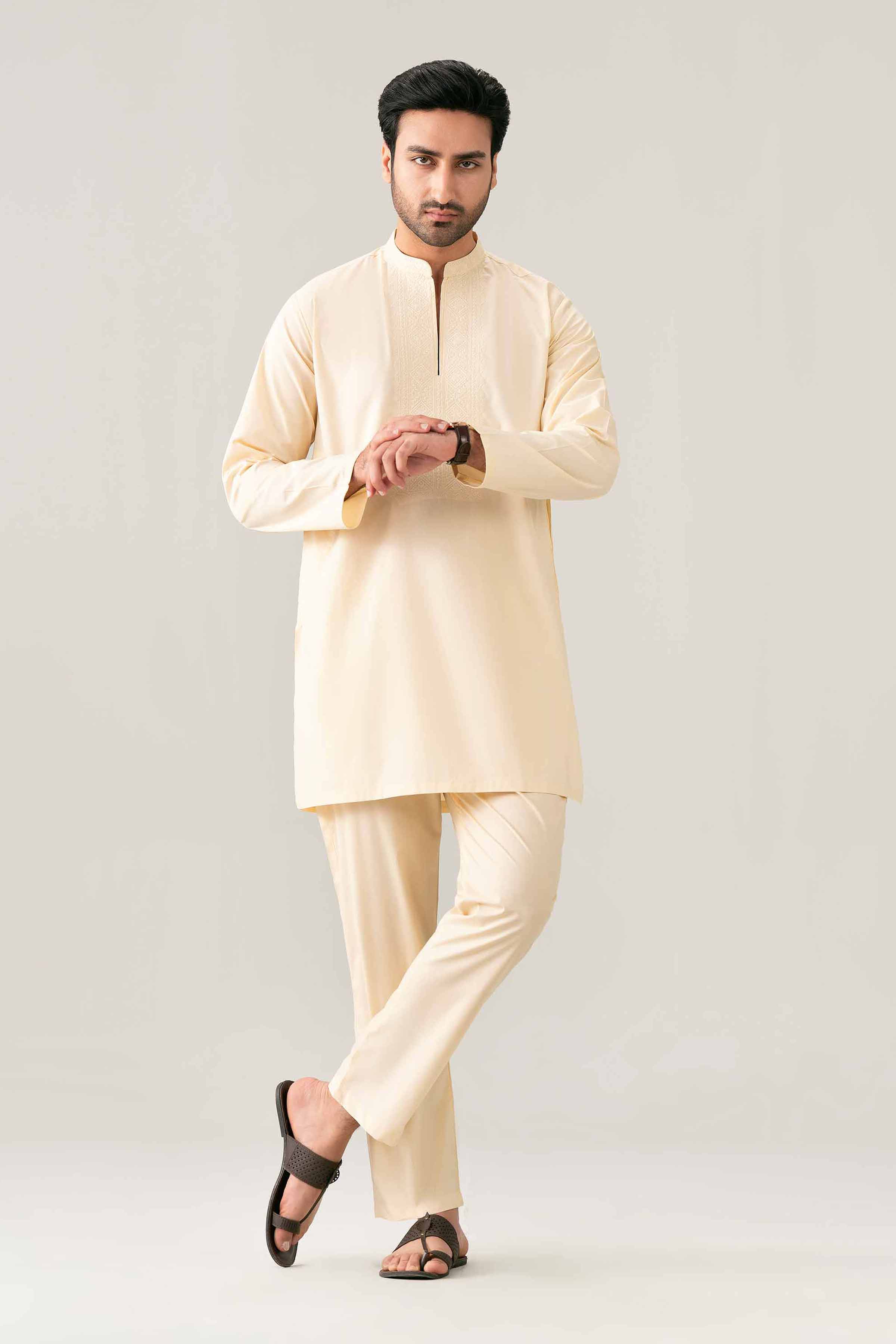 2 Piece - Embroidered Suit - NQ26-017 Off white Cotton 2 Pieces Embroidered