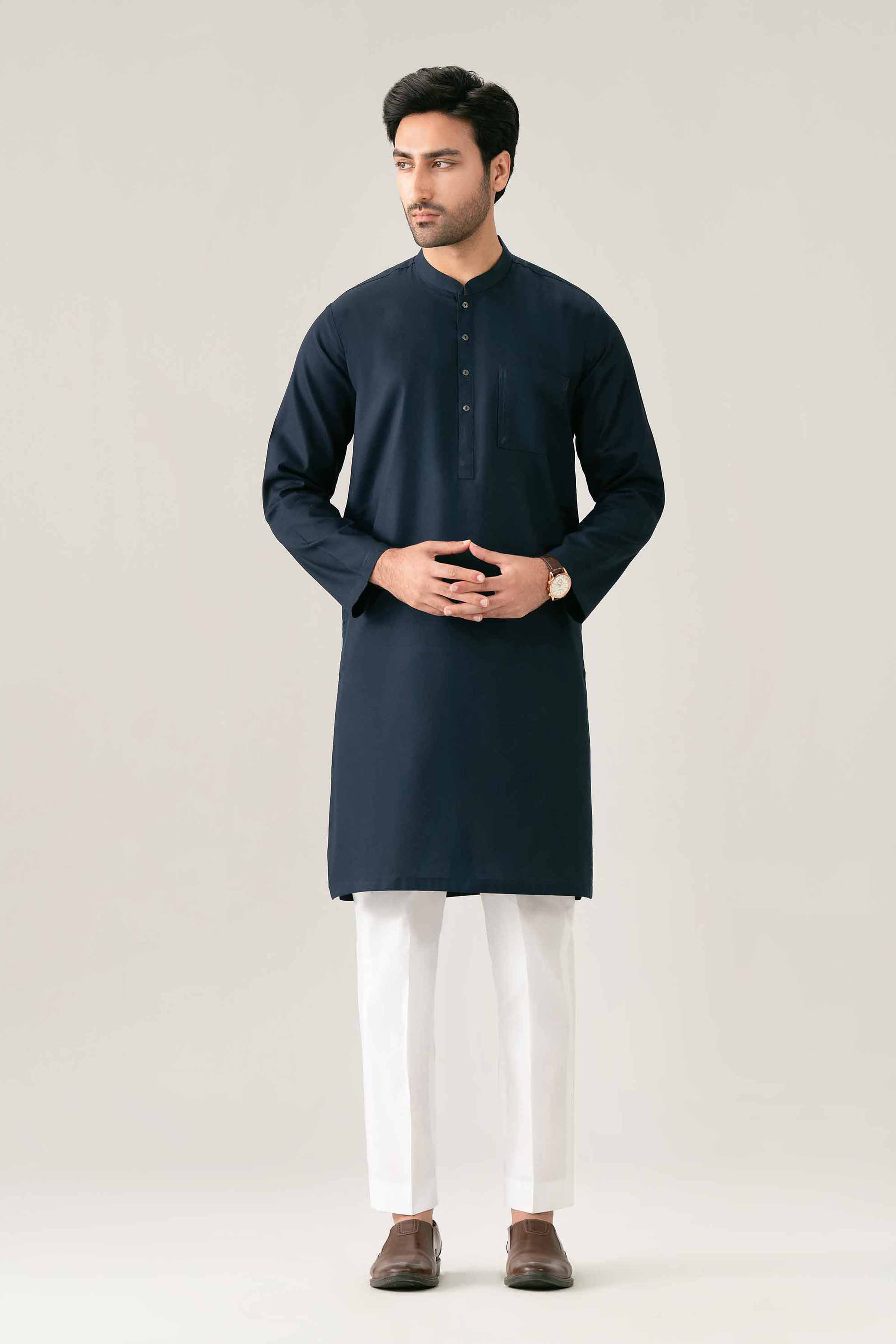 Solid Kurta - NQ26-023 Blue Cotton 1 Piece Solids