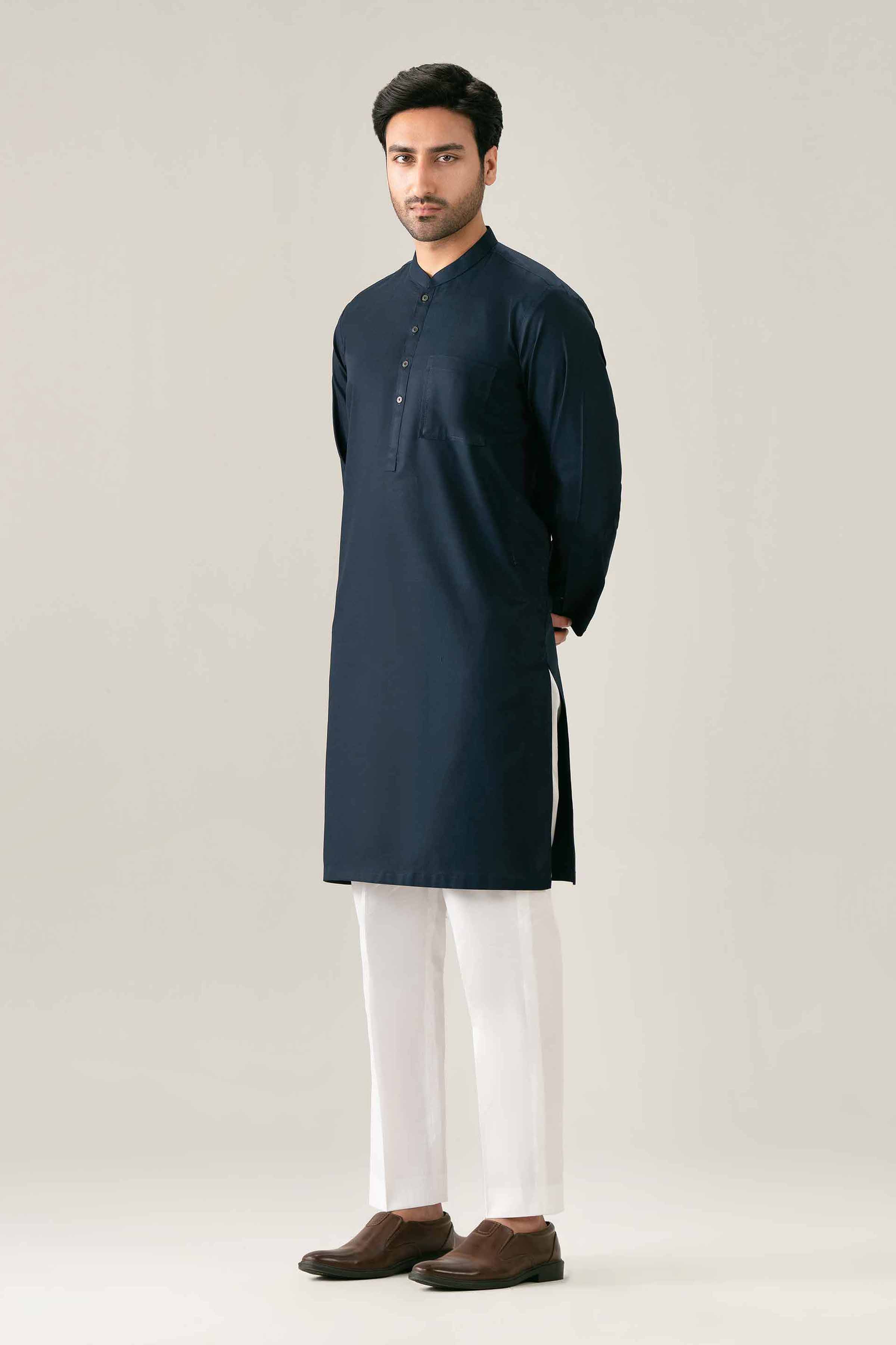 Solid Kurta - NQ26-023 Blue Cotton 1 Piece Solids