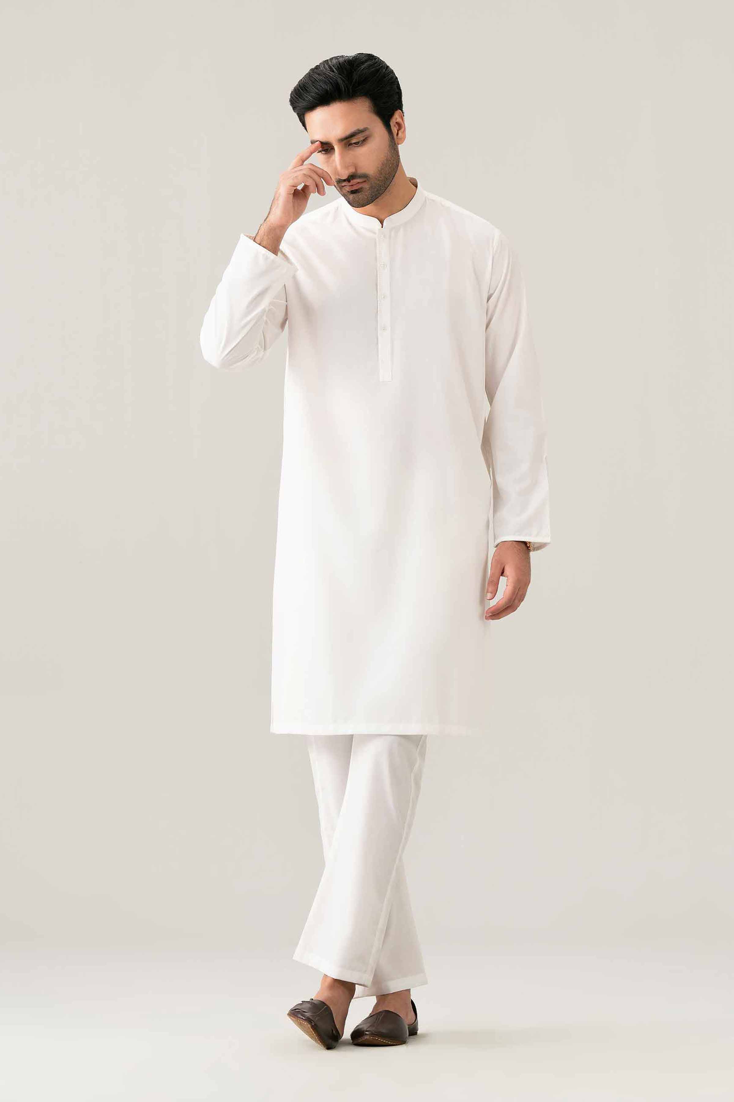 Embroidered Kurta - NQ26-024 White PV 1 Piece Embroidered
