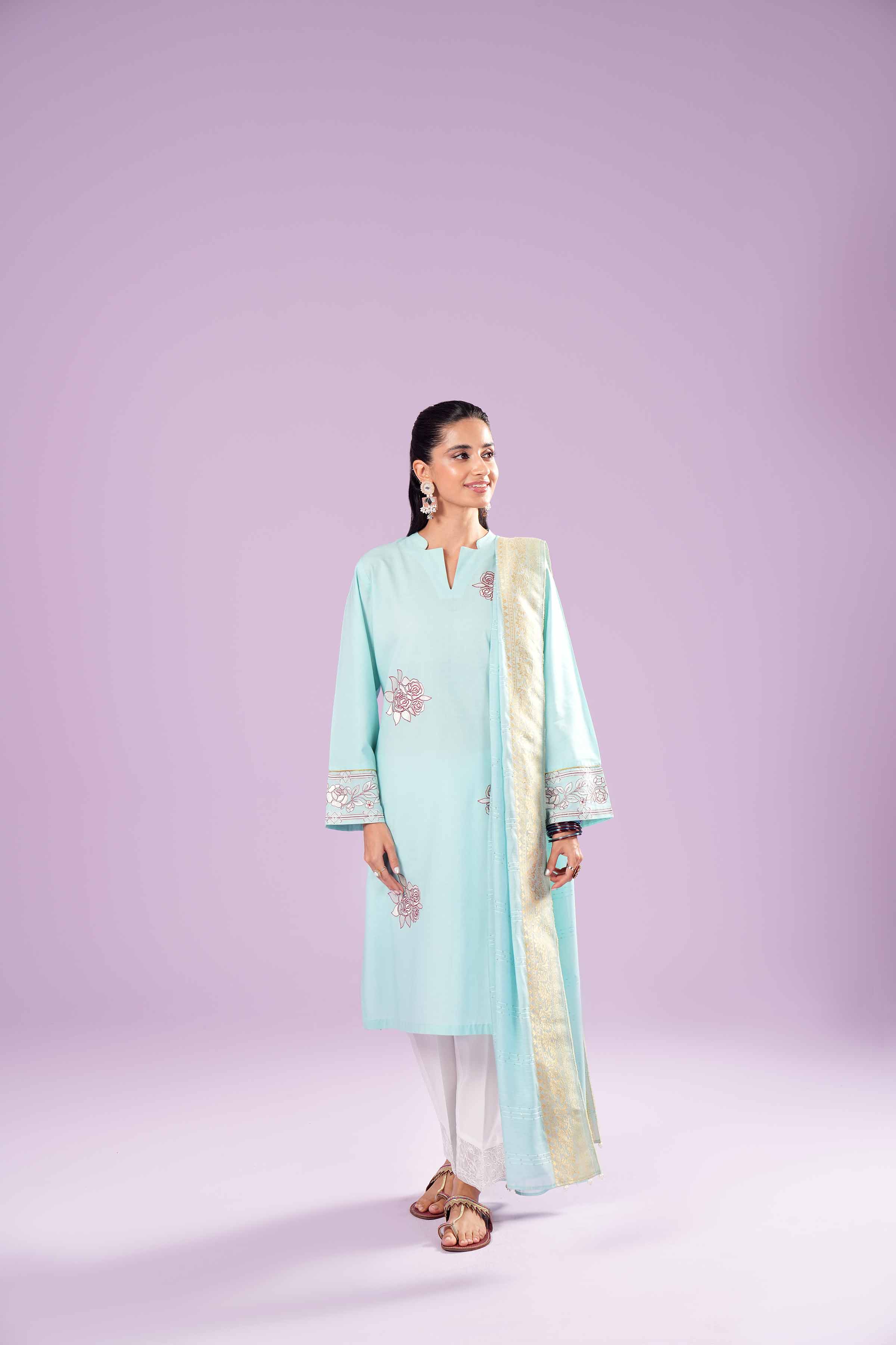 2 Piece - Printed Embroidered Suit - PE24-136