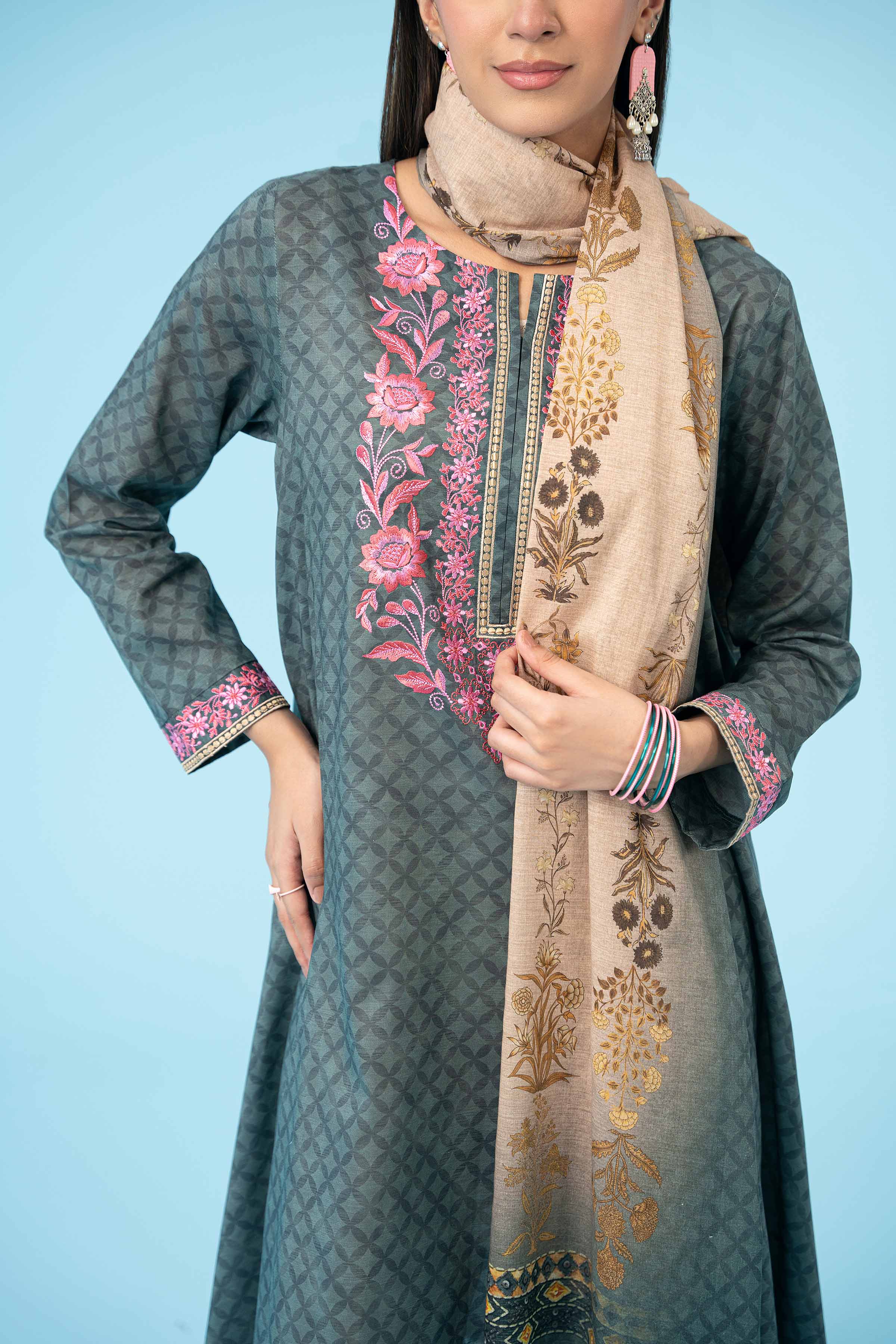 2 Piece - Printed Embroidered Suit - PE24-376