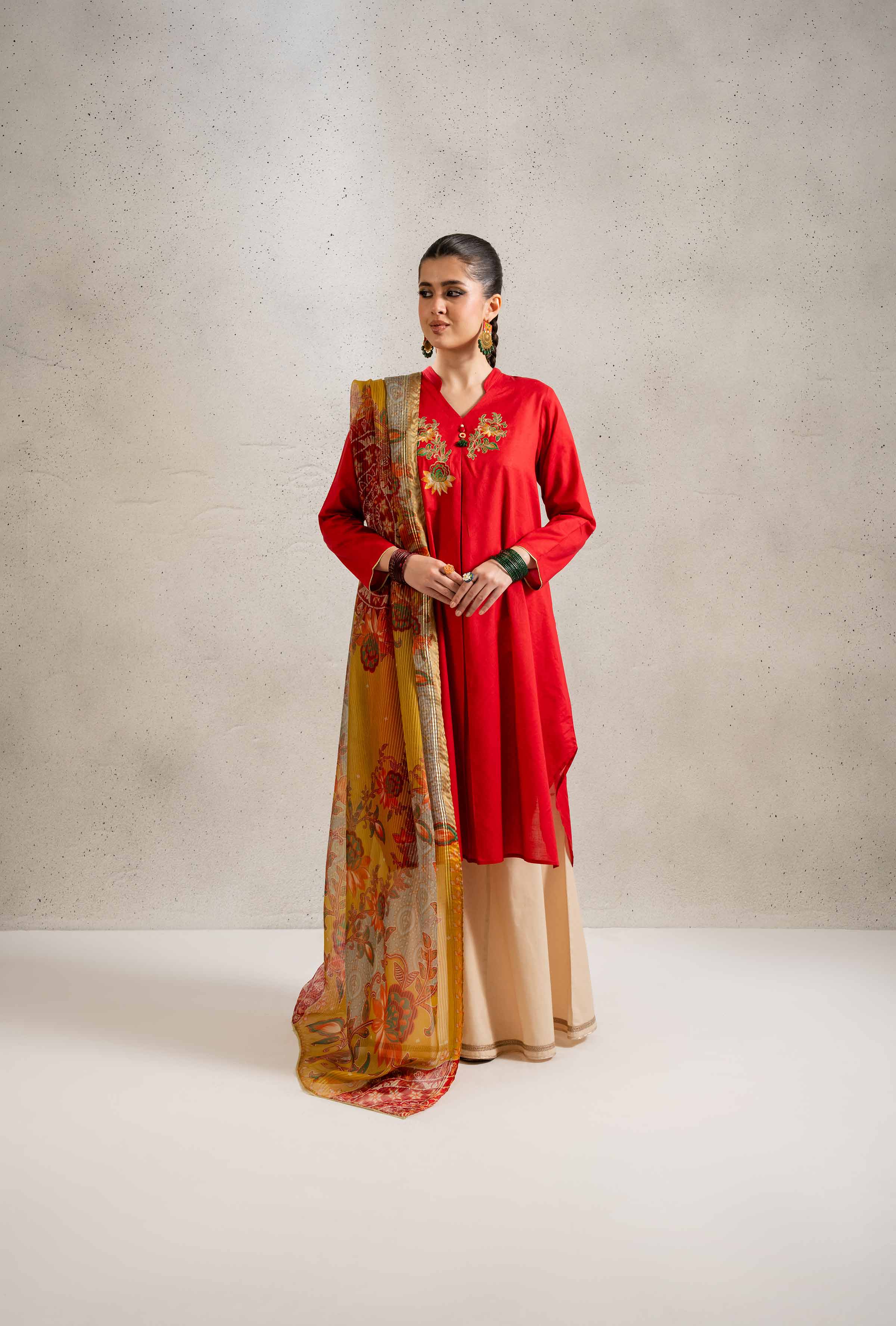 2 Piece - Printed Embroidered Suit - PE25-126