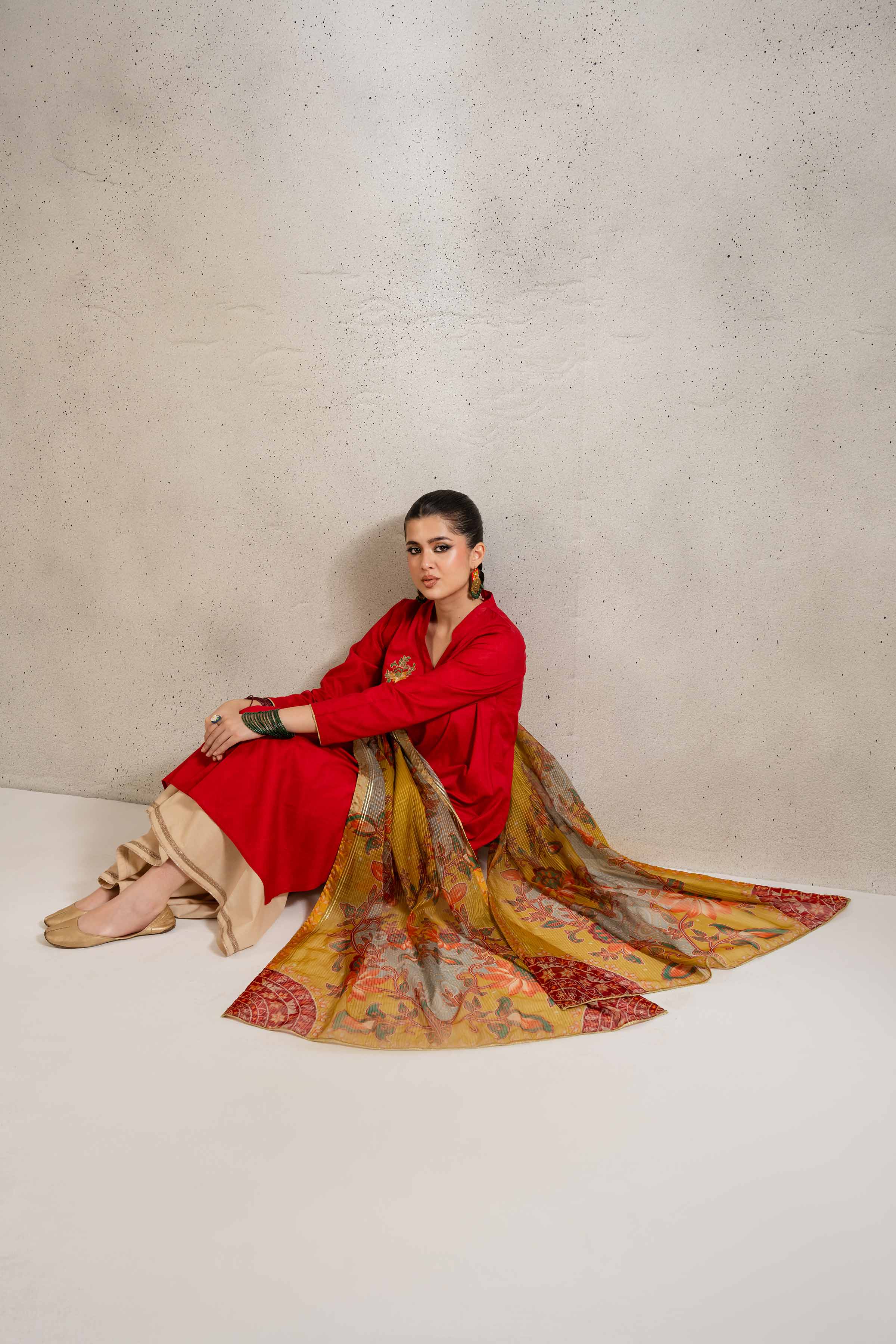 2 Piece - Printed Embroidered Suit - PE25-126