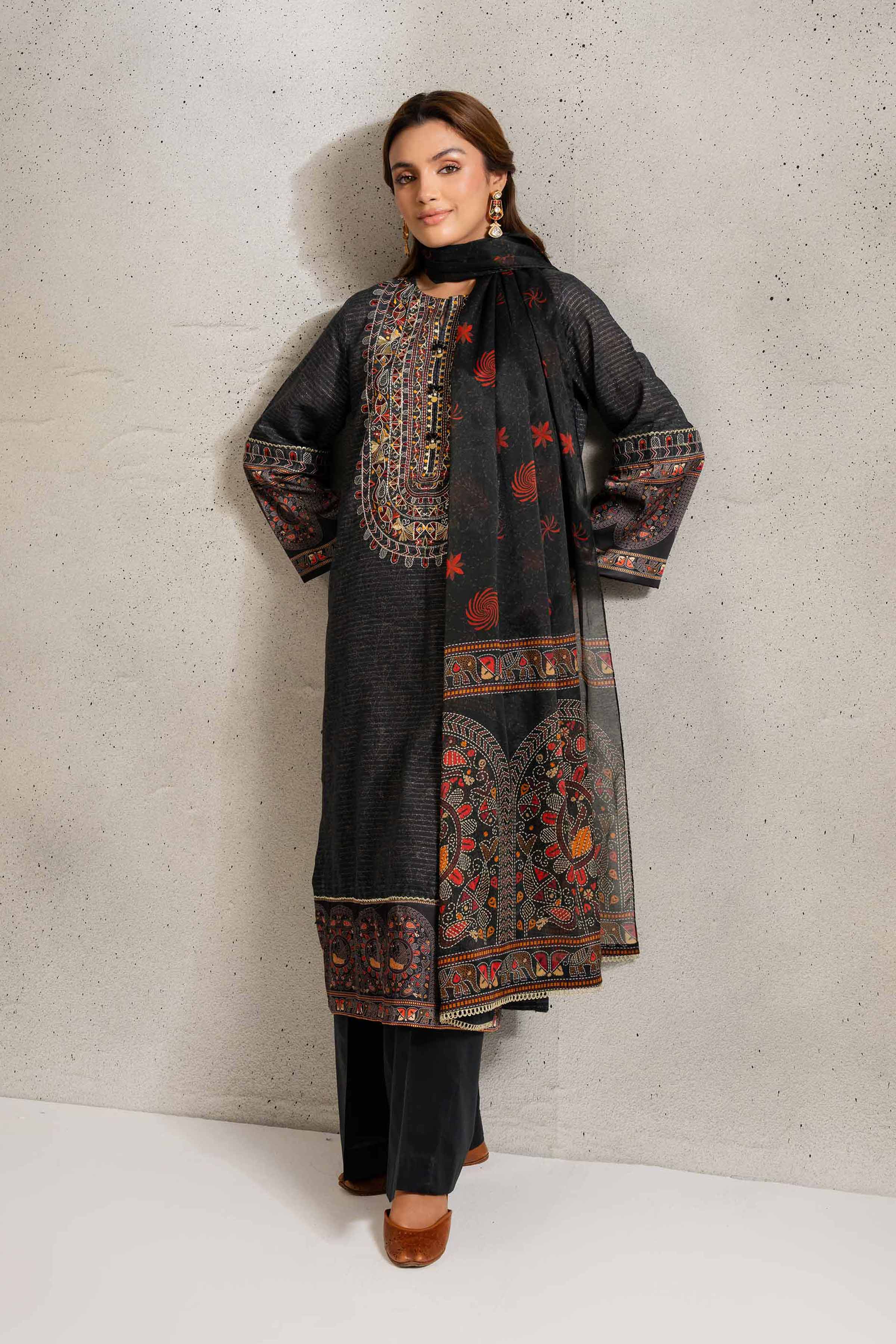 3 Piece - Printed Embroidered Suit - PE25-129
