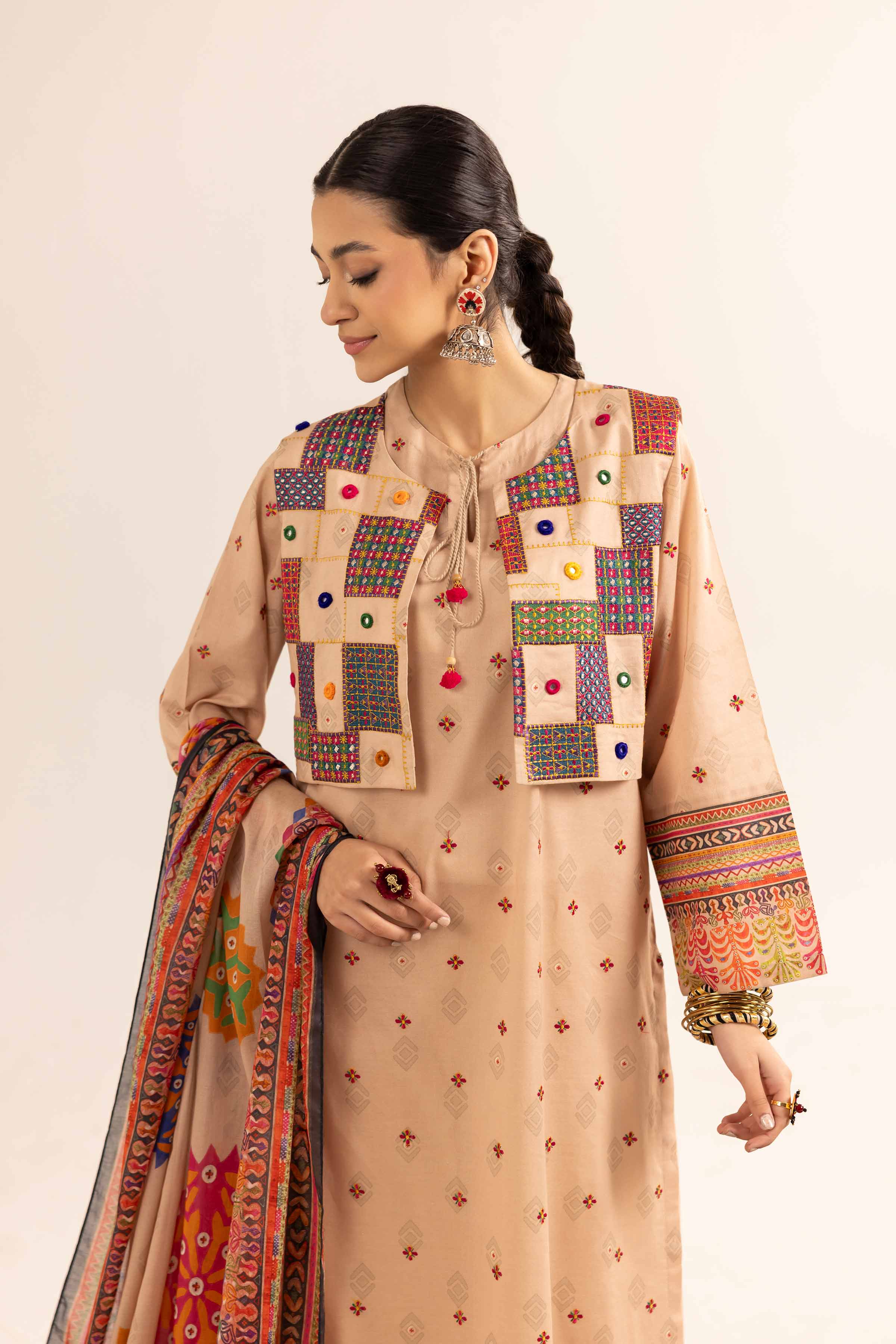 3 Piece - Printed Embroidered Suit - PE25-154