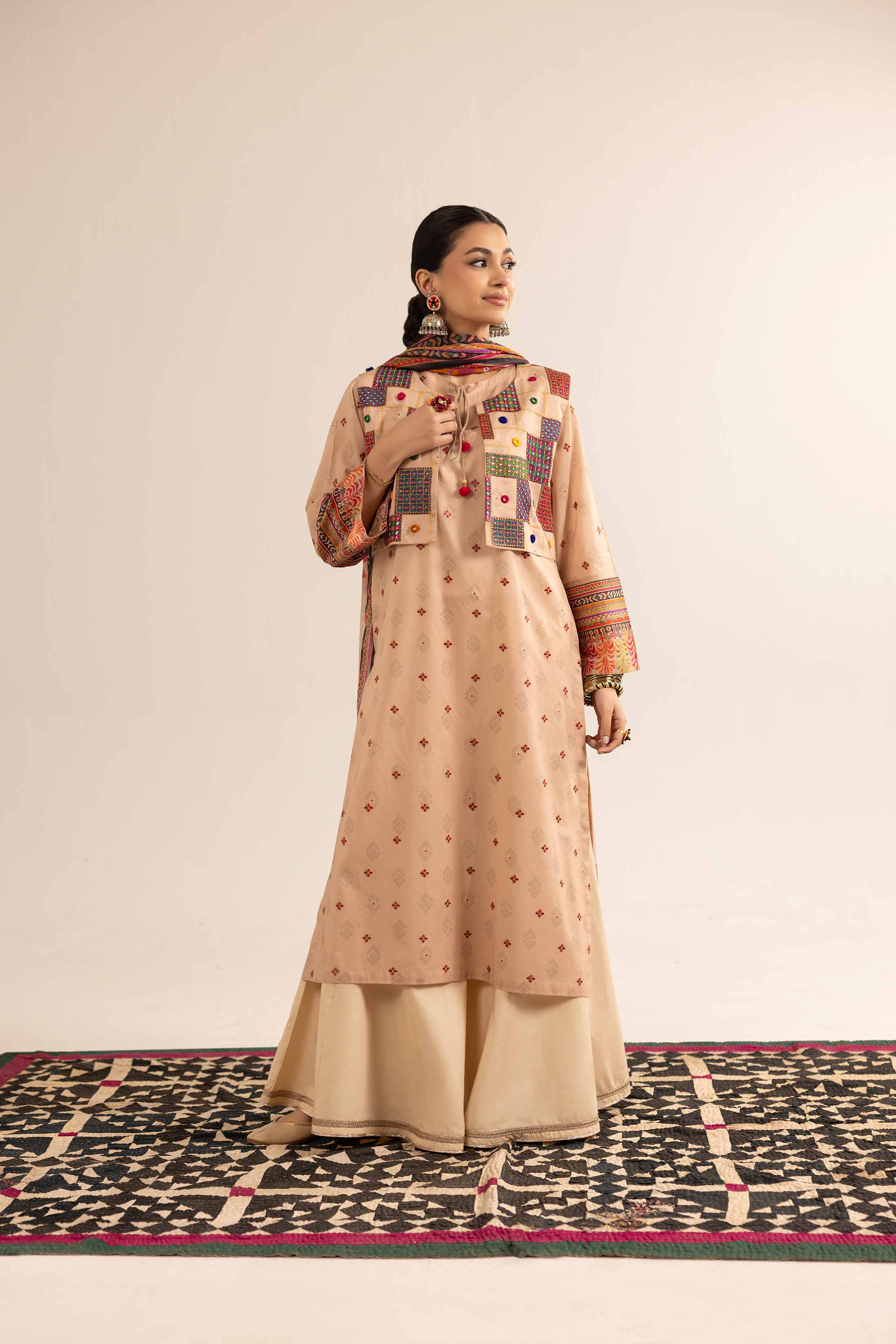 3 Piece - Printed Embroidered Suit - PE25-154