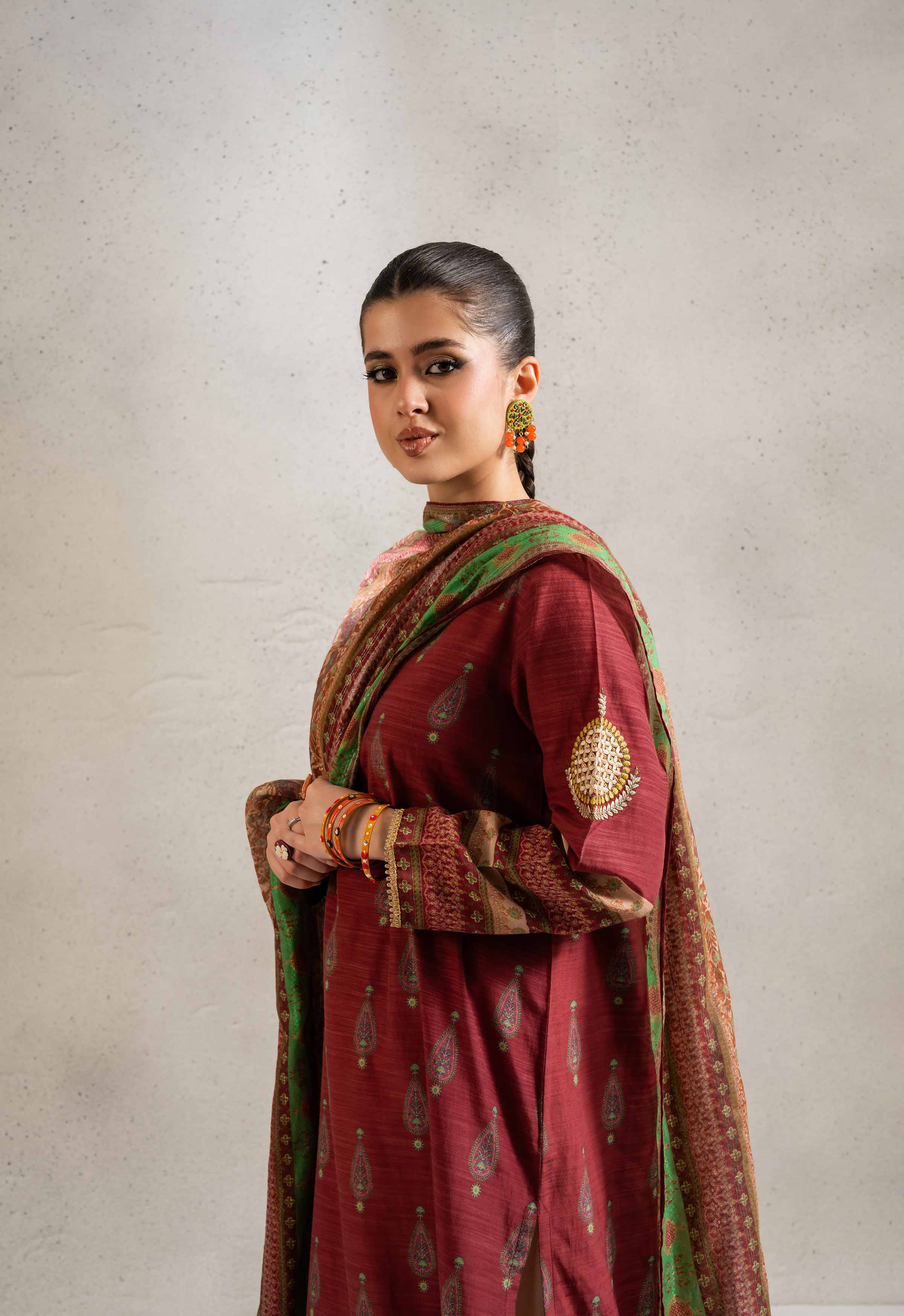 2 Piece - Printed Embroidered Suit - PE25-162