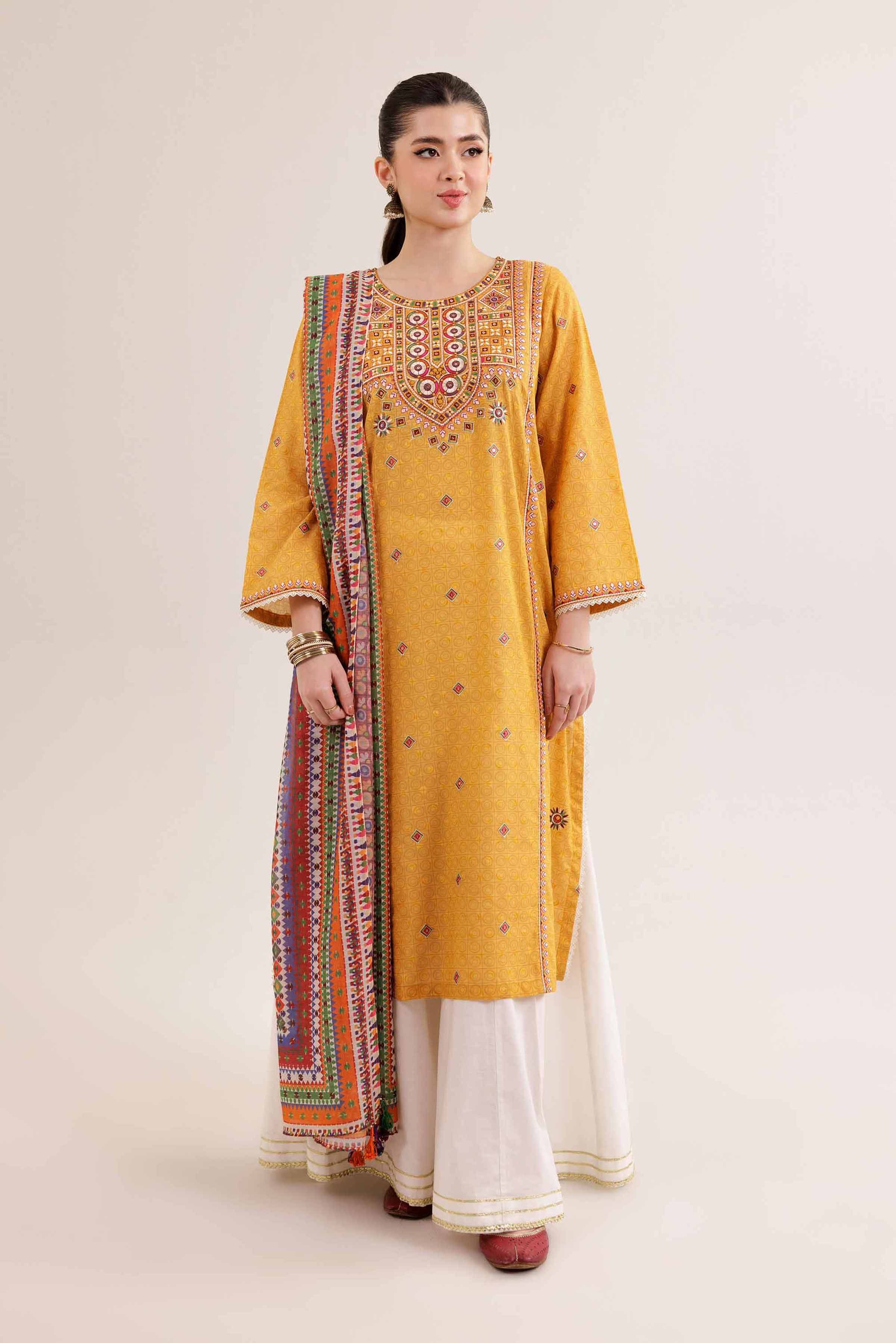 2 Piece - Printed Embroidered Suit - PE25-163