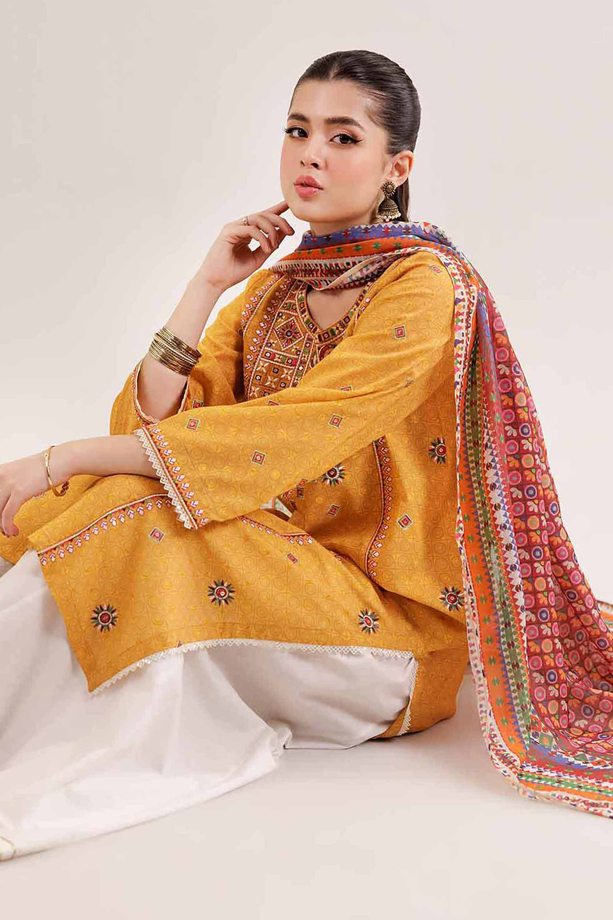 2 Piece - Printed Embroidered Suit - PE25-163