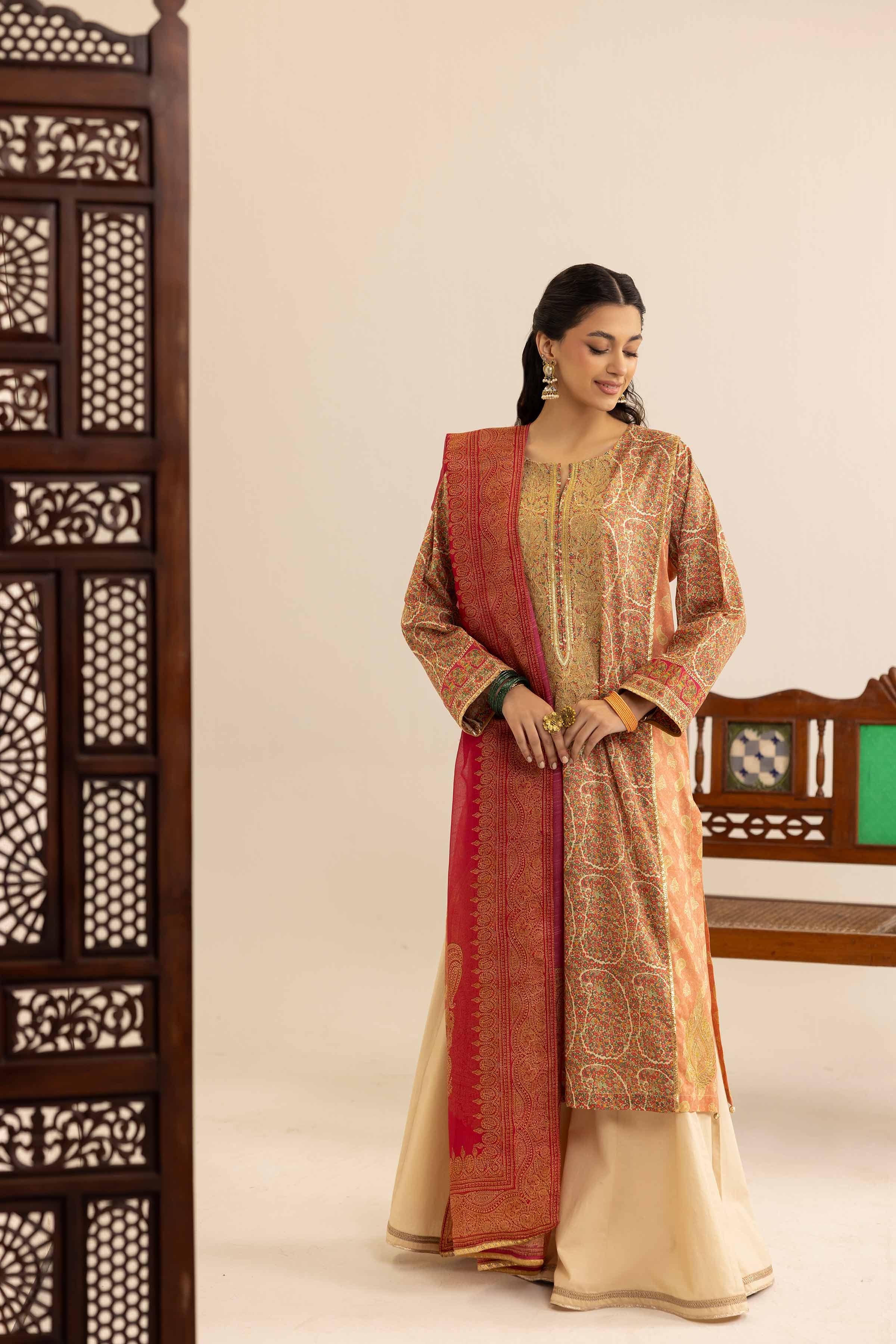 2 Piece - Printed Embroidered Suit - PE25-175