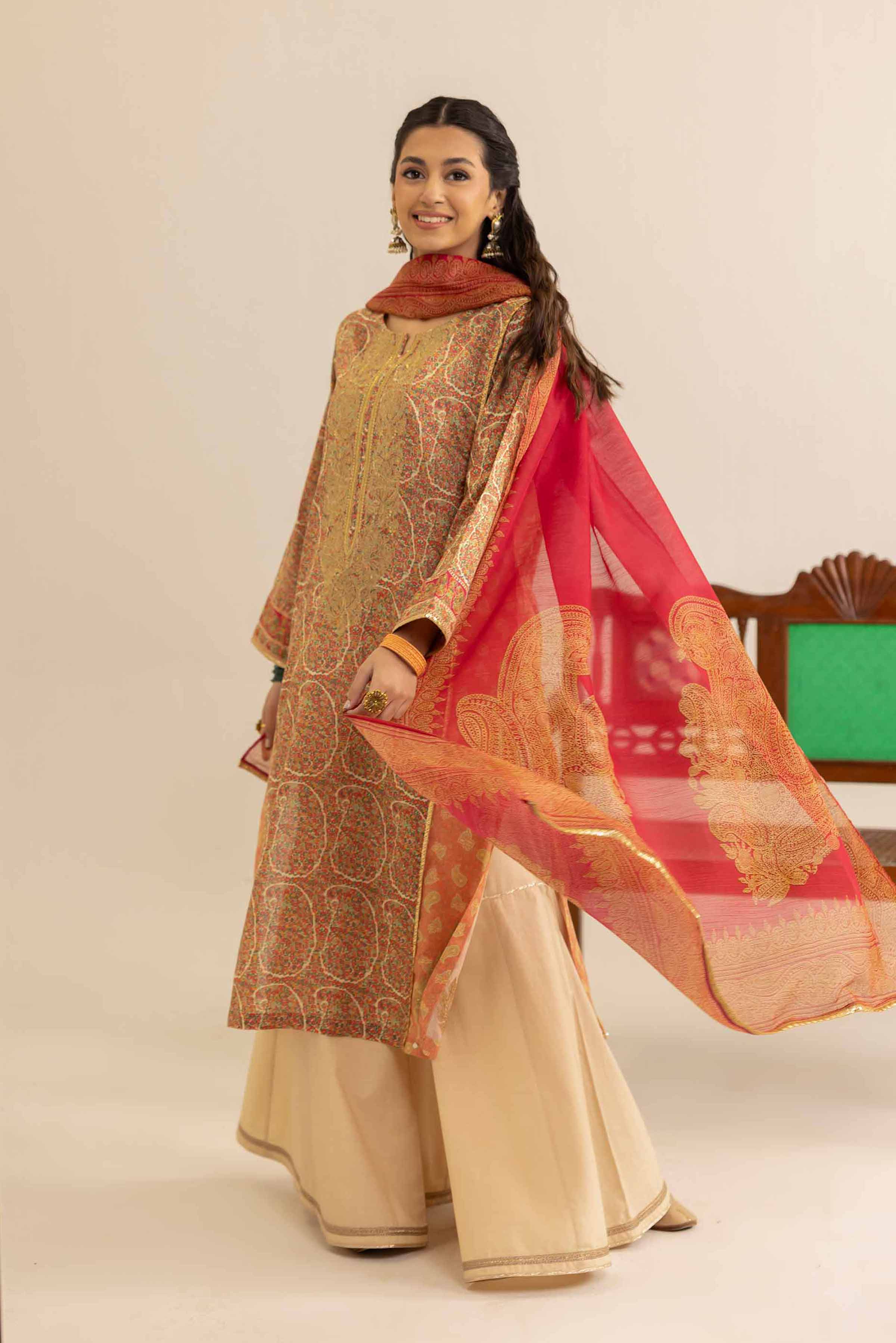 2 Piece - Printed Embroidered Suit - PE25-175