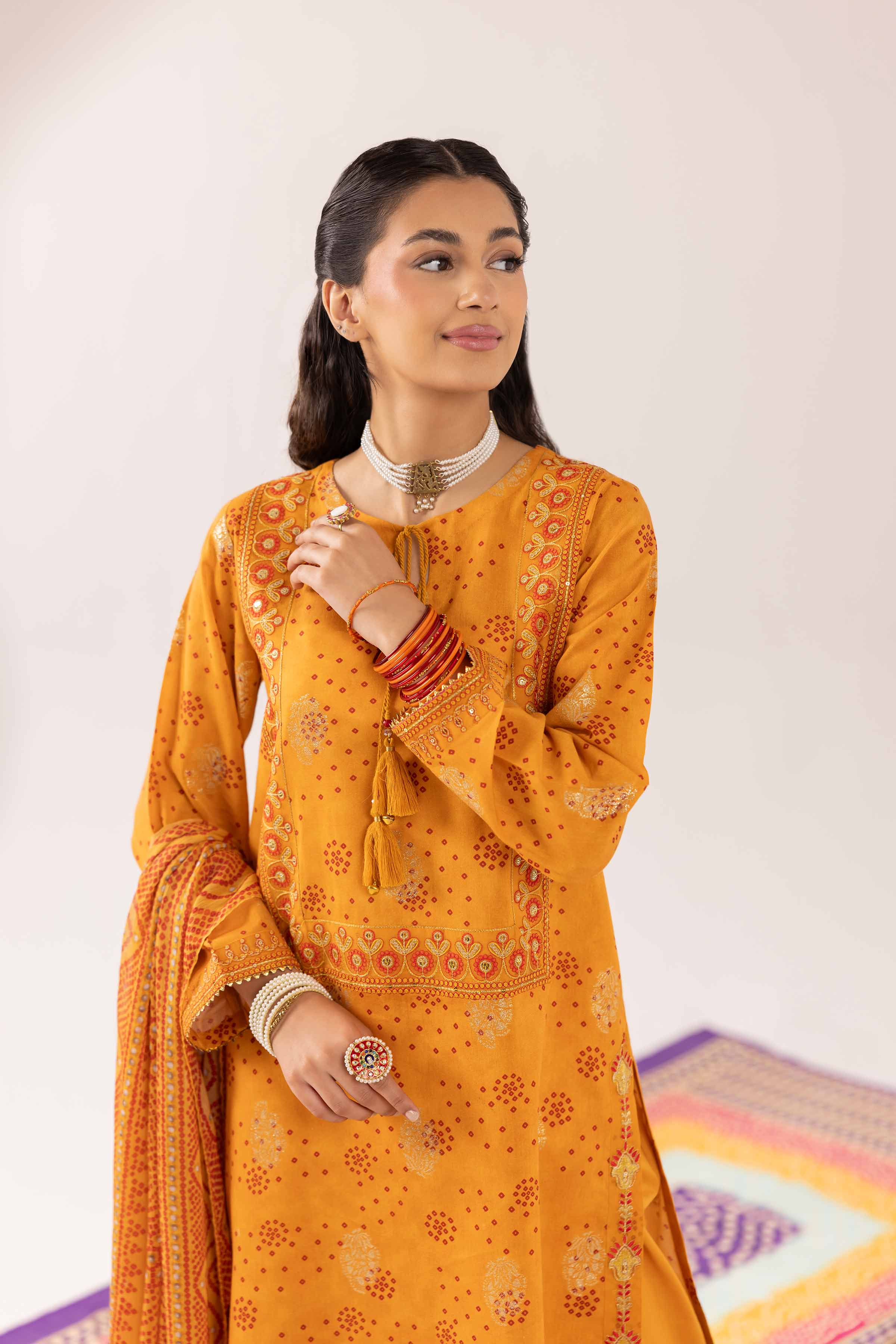 3 Piece - Printed Embroidered Suit - PE25-201