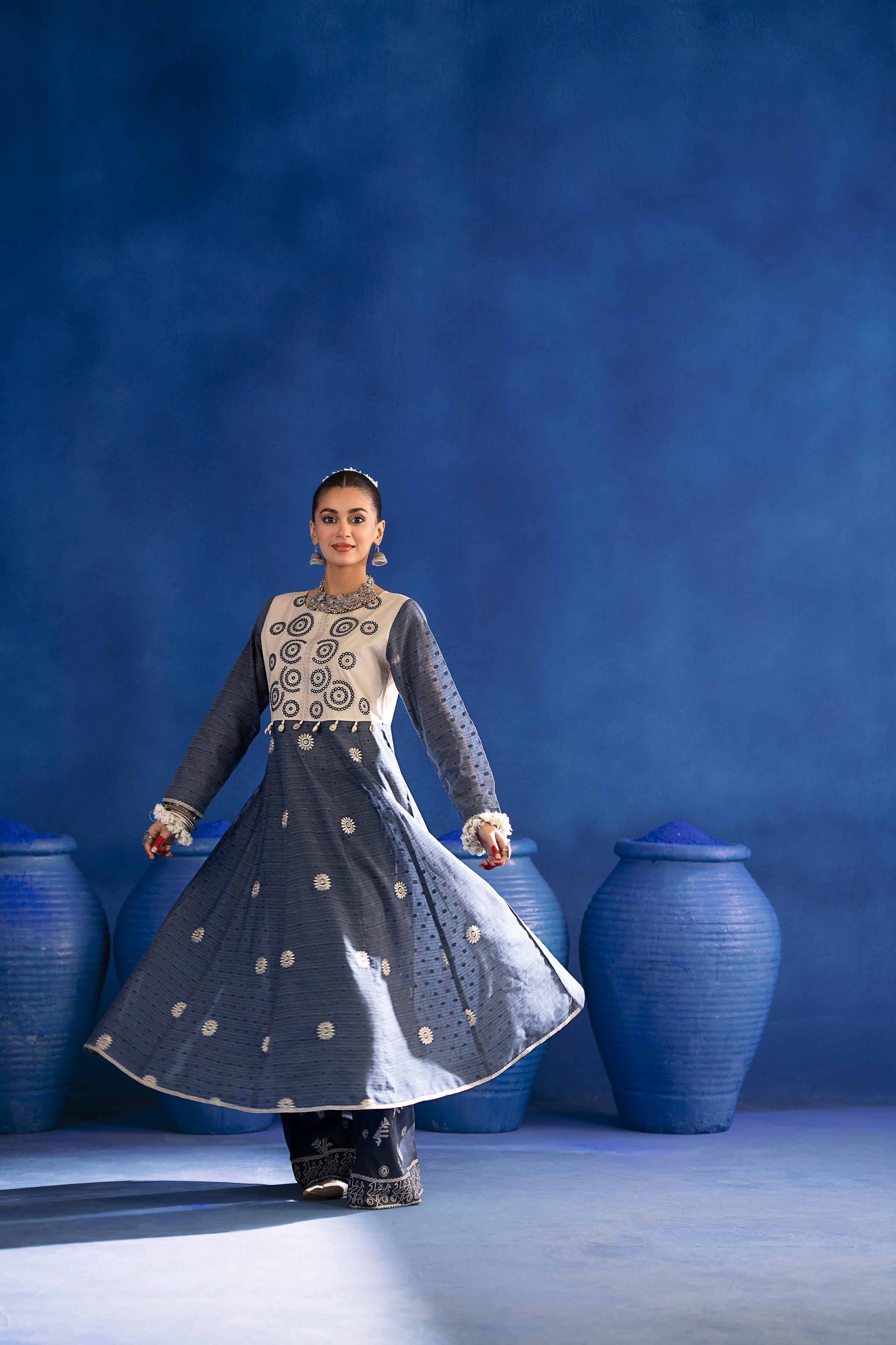 2 Piece - Printed Embroidered Suit - PE25-227