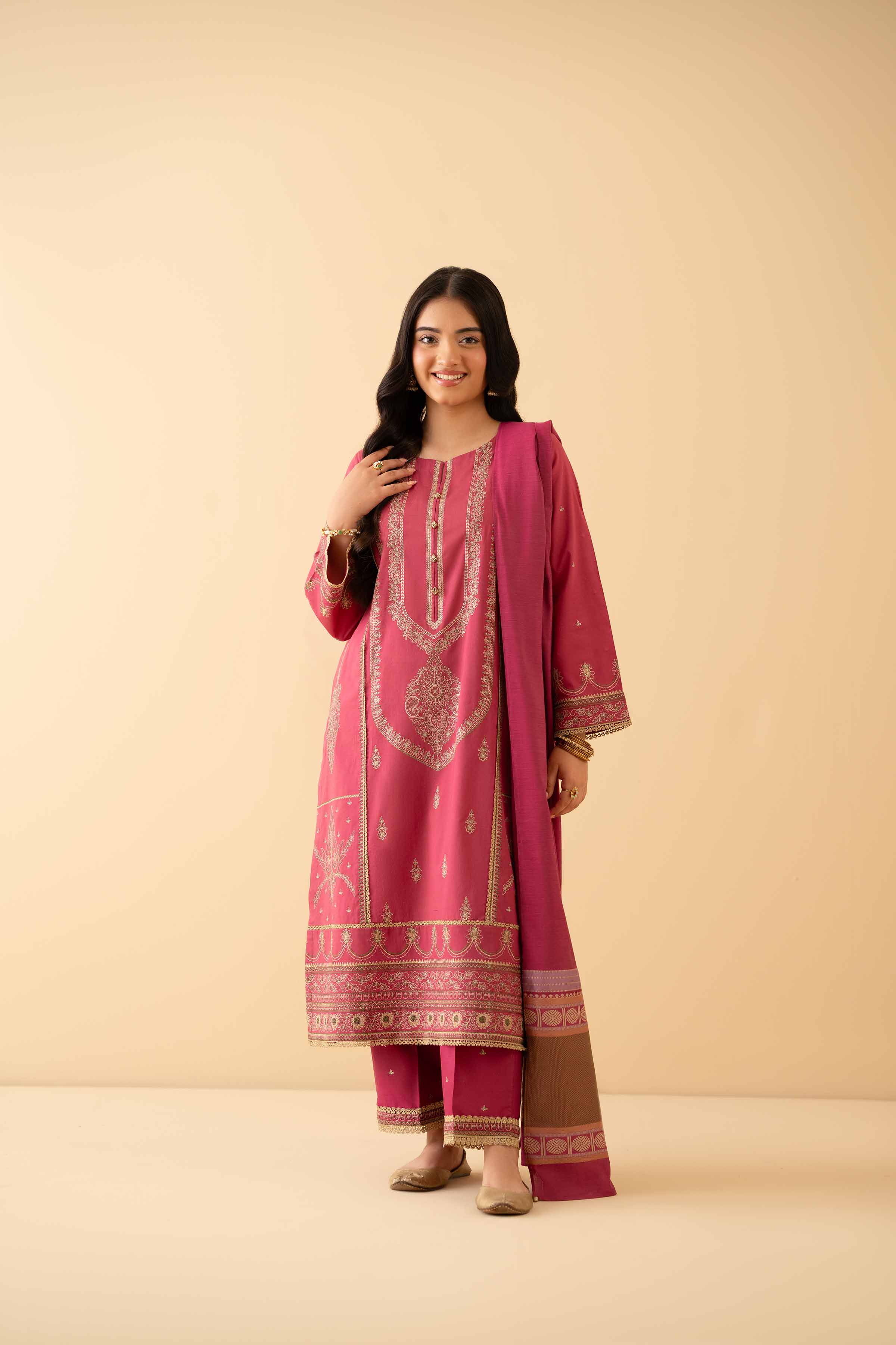 NISHATUAE - Pink Embroidered Cambric 3-piece Ready to wear Suit